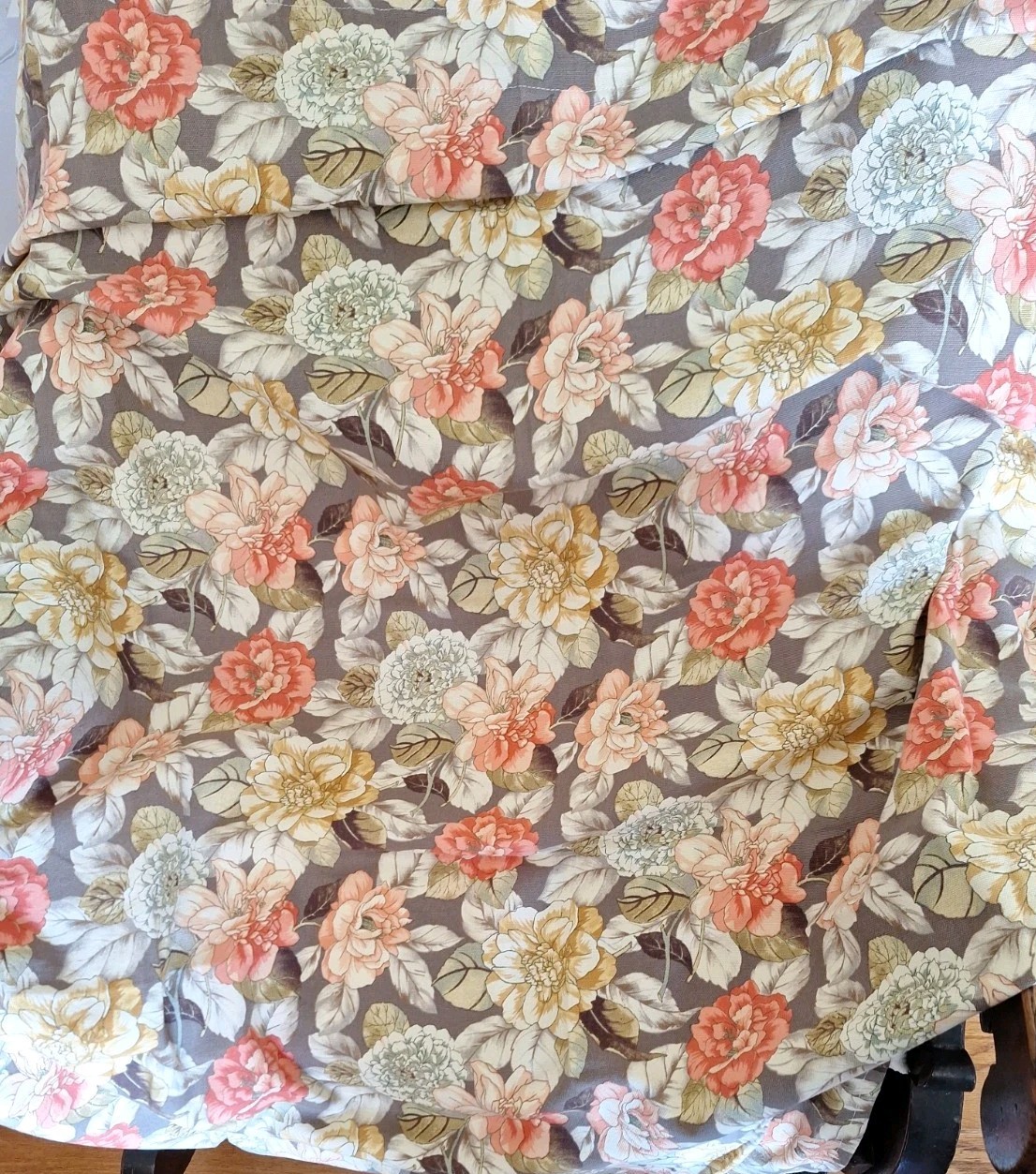 2 Waverly Peach Cabbage Roses On Gray Curtain Panels 44×44