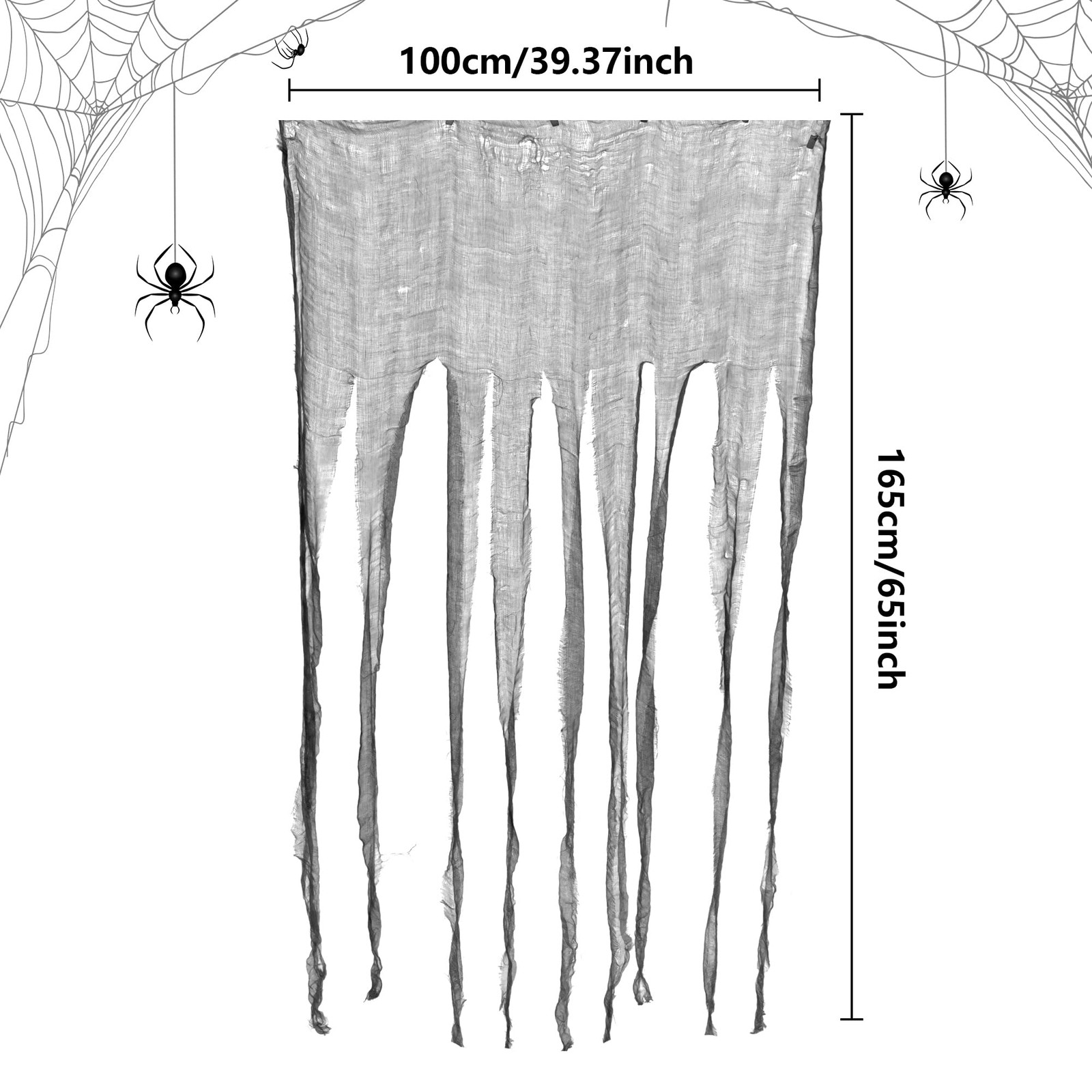 Halloween Black Doorway Curtain 3 Pcs 65×39 Inch Creepy Gauze for Door