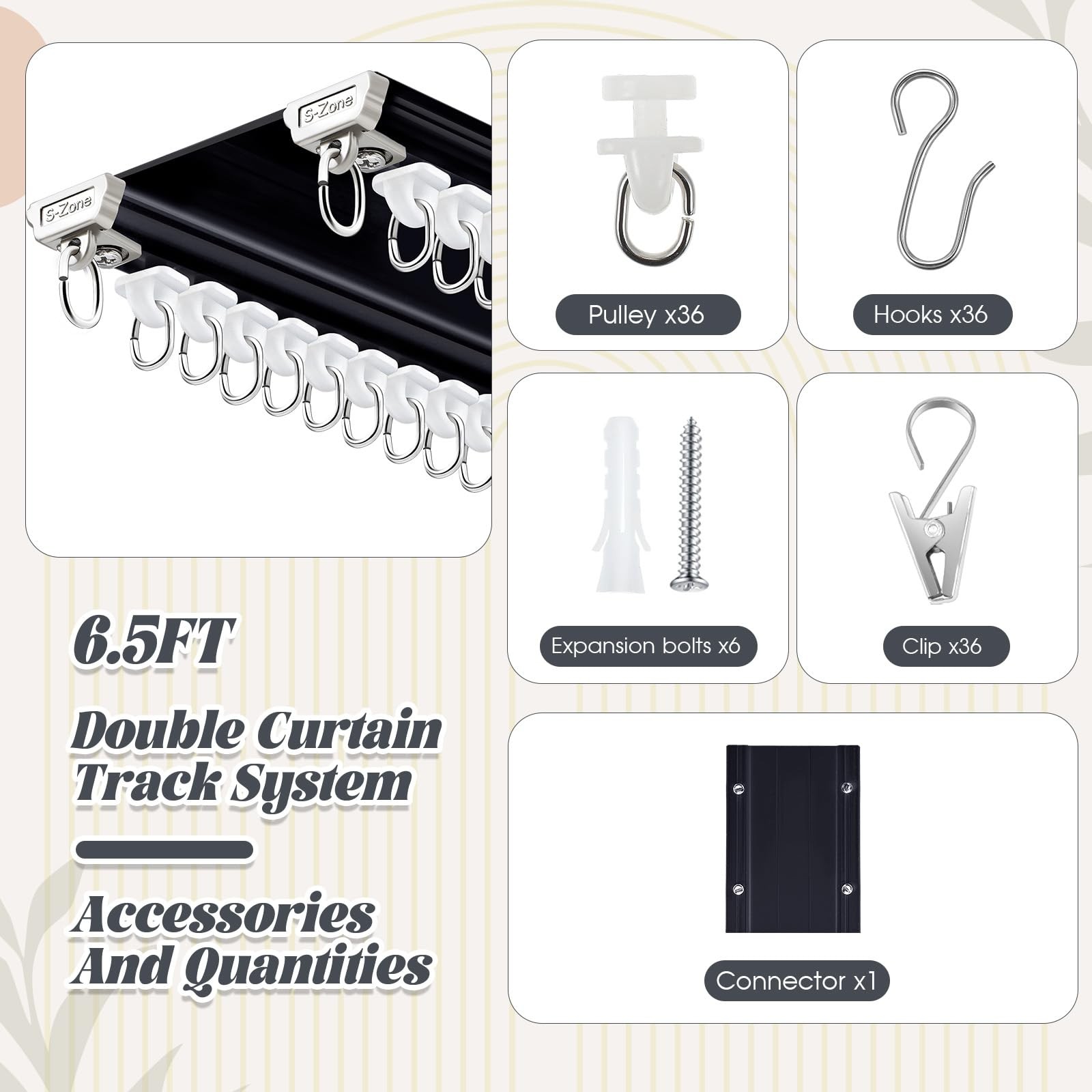 Juexica Ceiling Curtain Double Track Set 3ft-6.5ft/2 Meter Black Heavy Duty C…