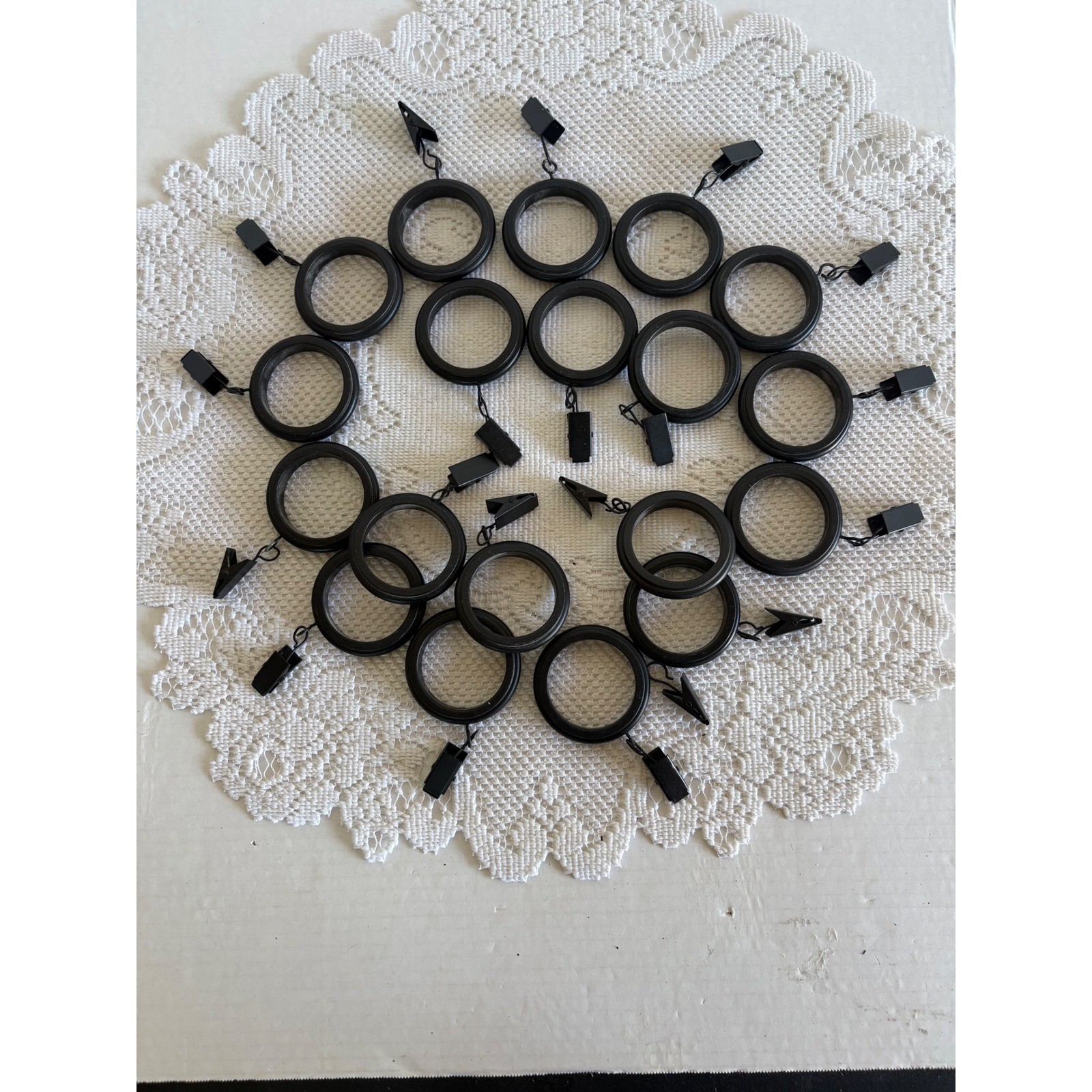 Set of 20 Matte Black Curtain Clip Rings 1.5 Inch Inner Diameter Drapery