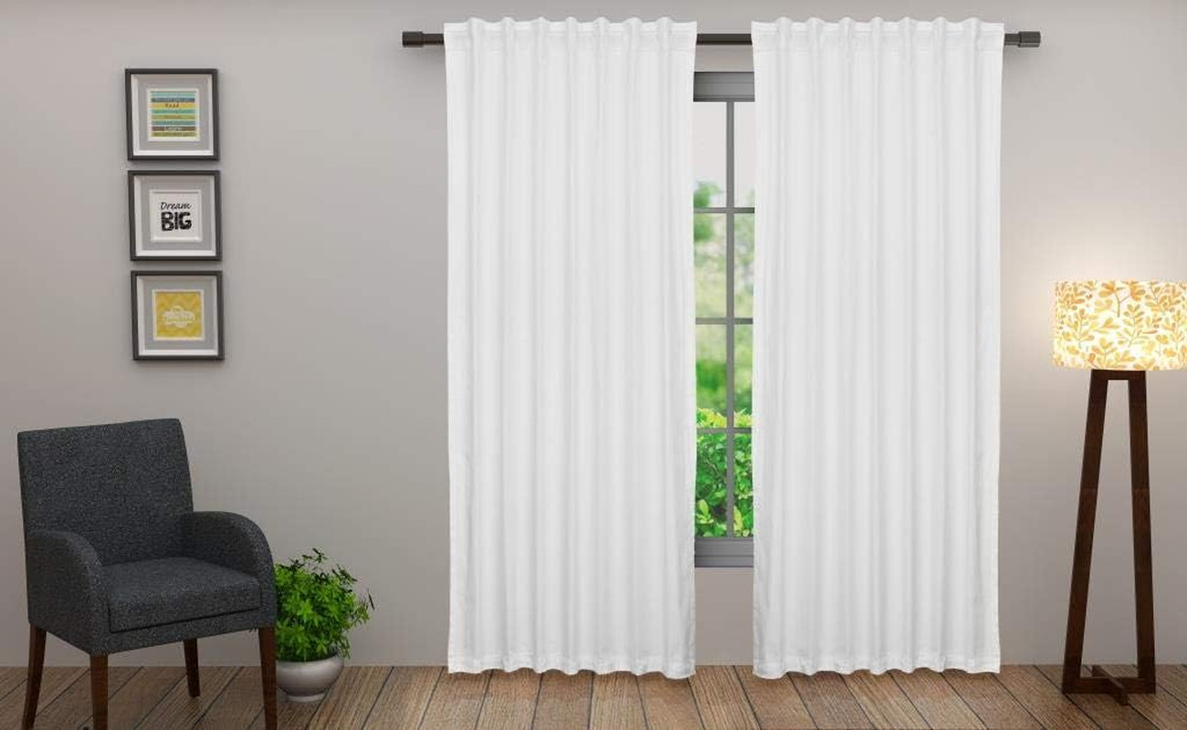 White Curtain Window Panel Drapes – Set of 2 – Thick Cotton Duck F