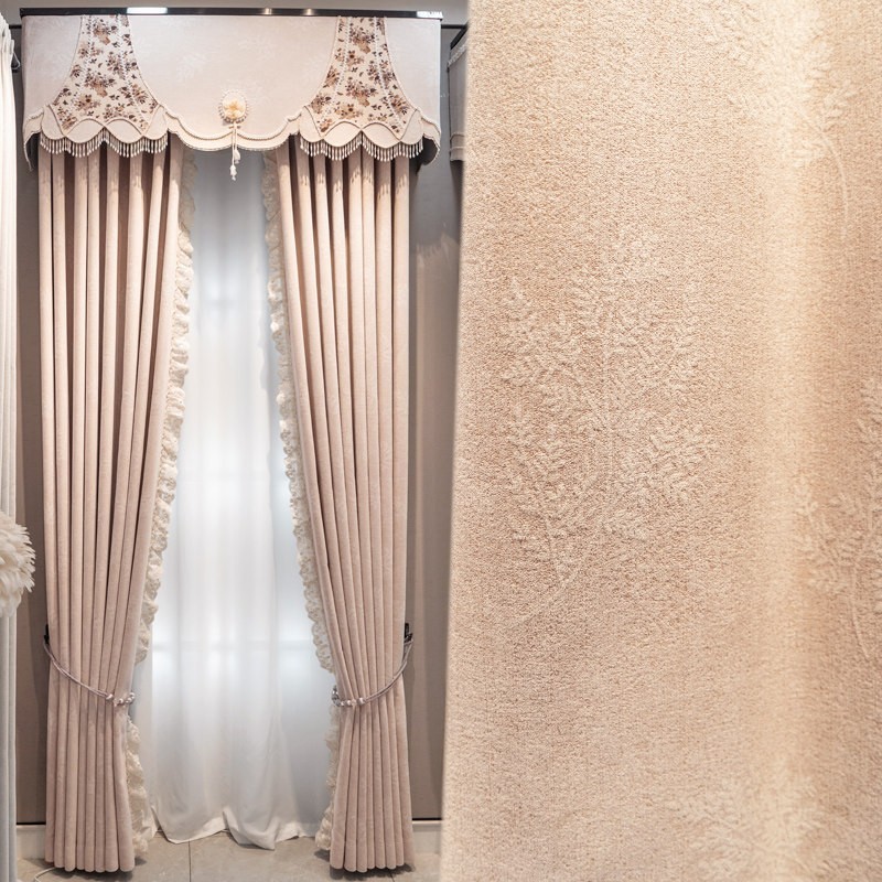pink French modern minimalist valance cloth chenille curtain tulle M1869