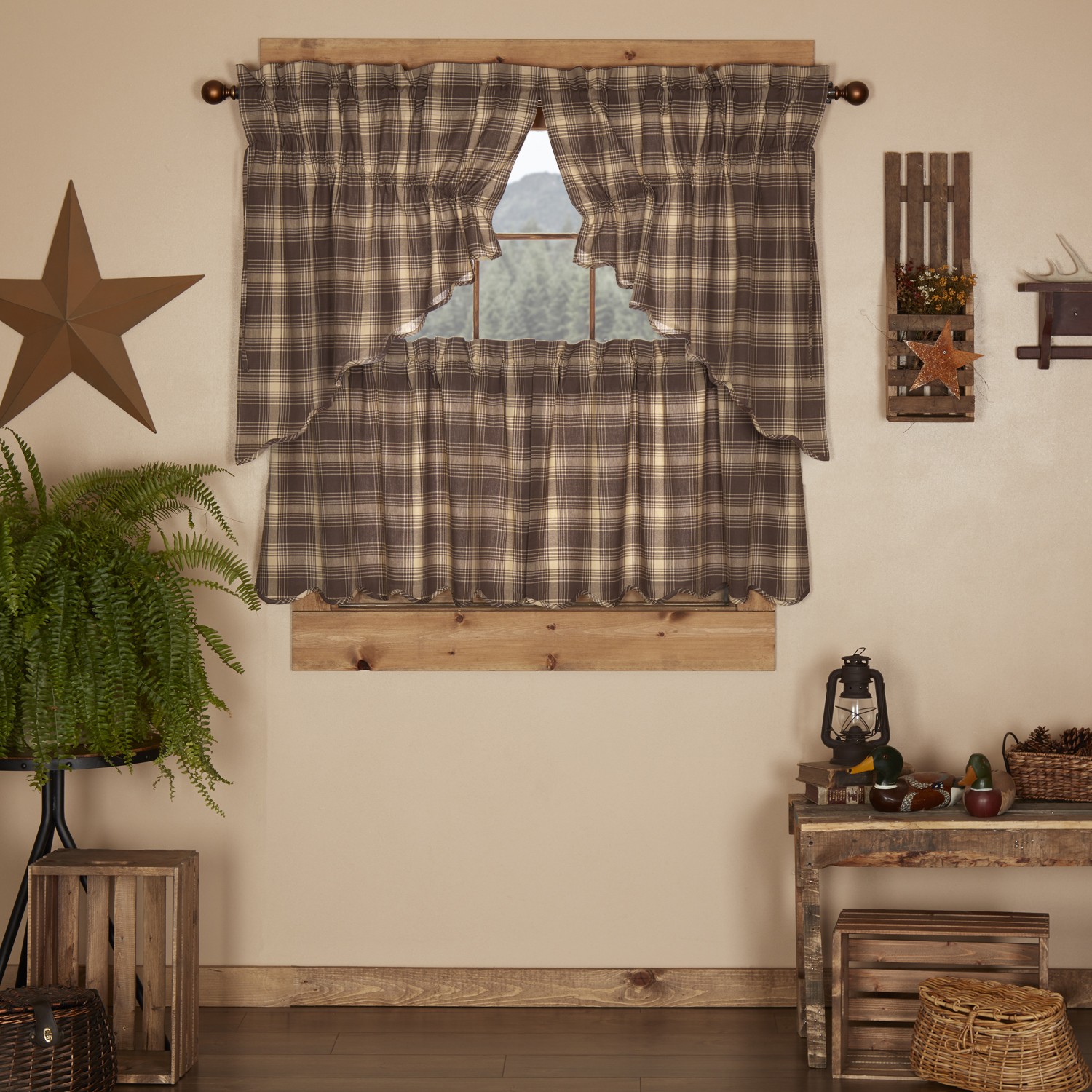 Dawson Star Woodland Brown Set (2 Prairie Swag 36×18 ; 2 Tier 24×36) VHC Brands