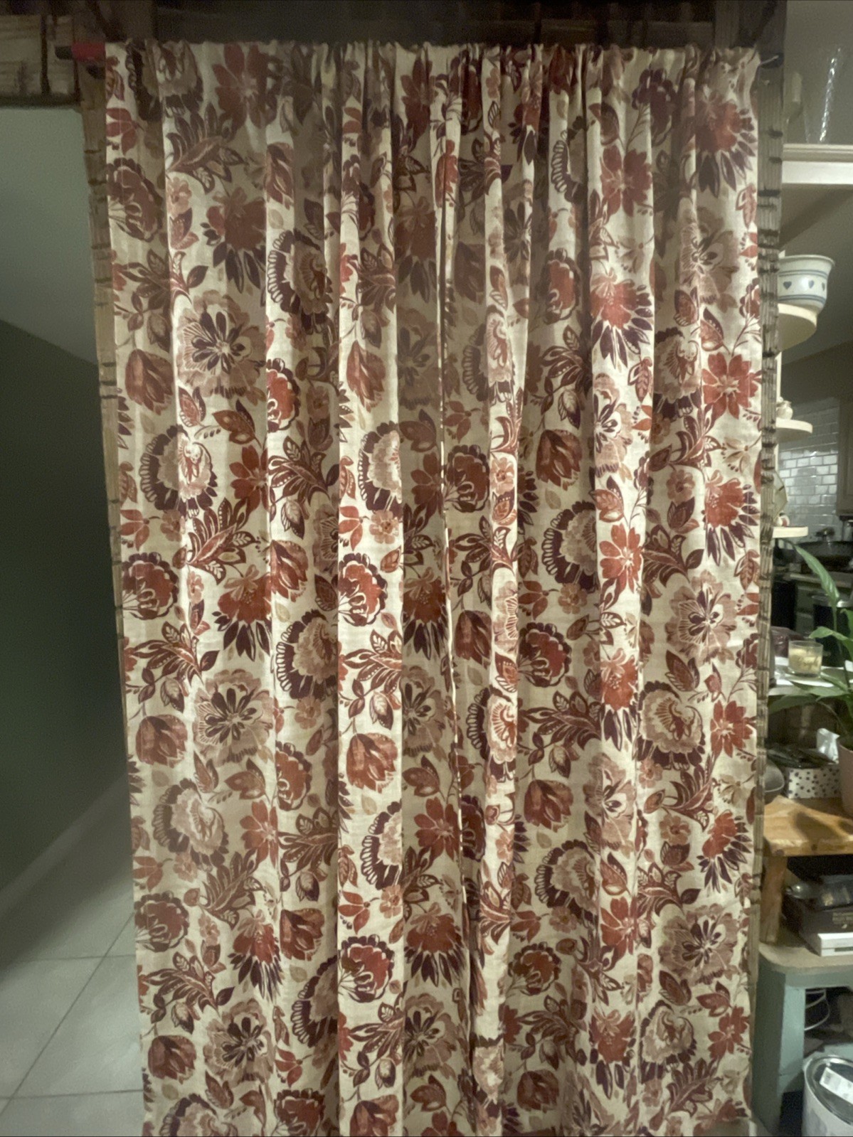 2 Threshold Floral Curtains 41”x 82″ Each Rust Brown White