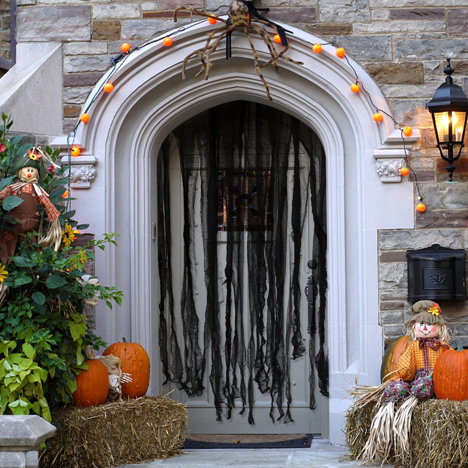 Halloween Black Doorway Curtain 3 Pcs 65×39 Inch Creepy Gauze for Door