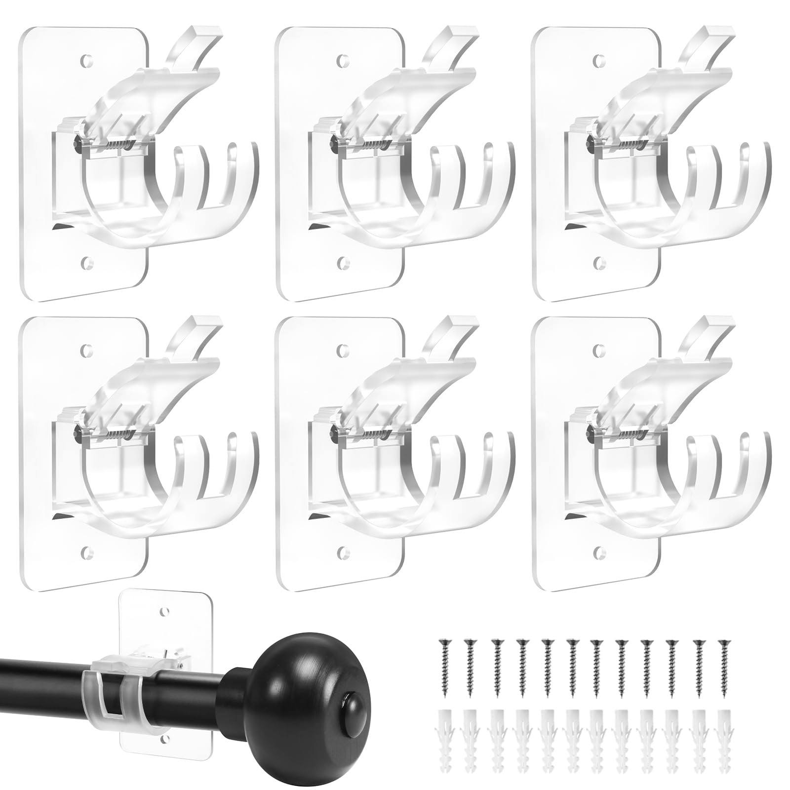 No-Drill Curtain-Rod Adhesive-Brackets Adjustable-Holder – 20 Pounds Nail Cur…