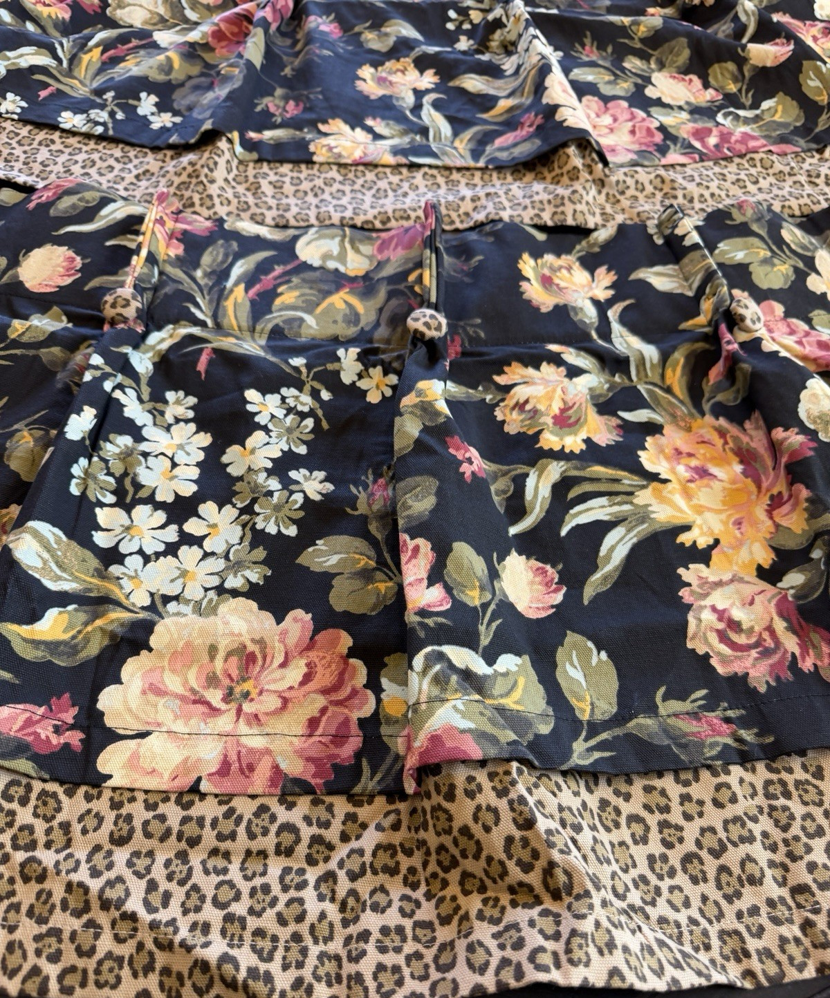 Vintage Black Floral Leopard Valance Curtain Pair 2 PC American Living 18 X 48