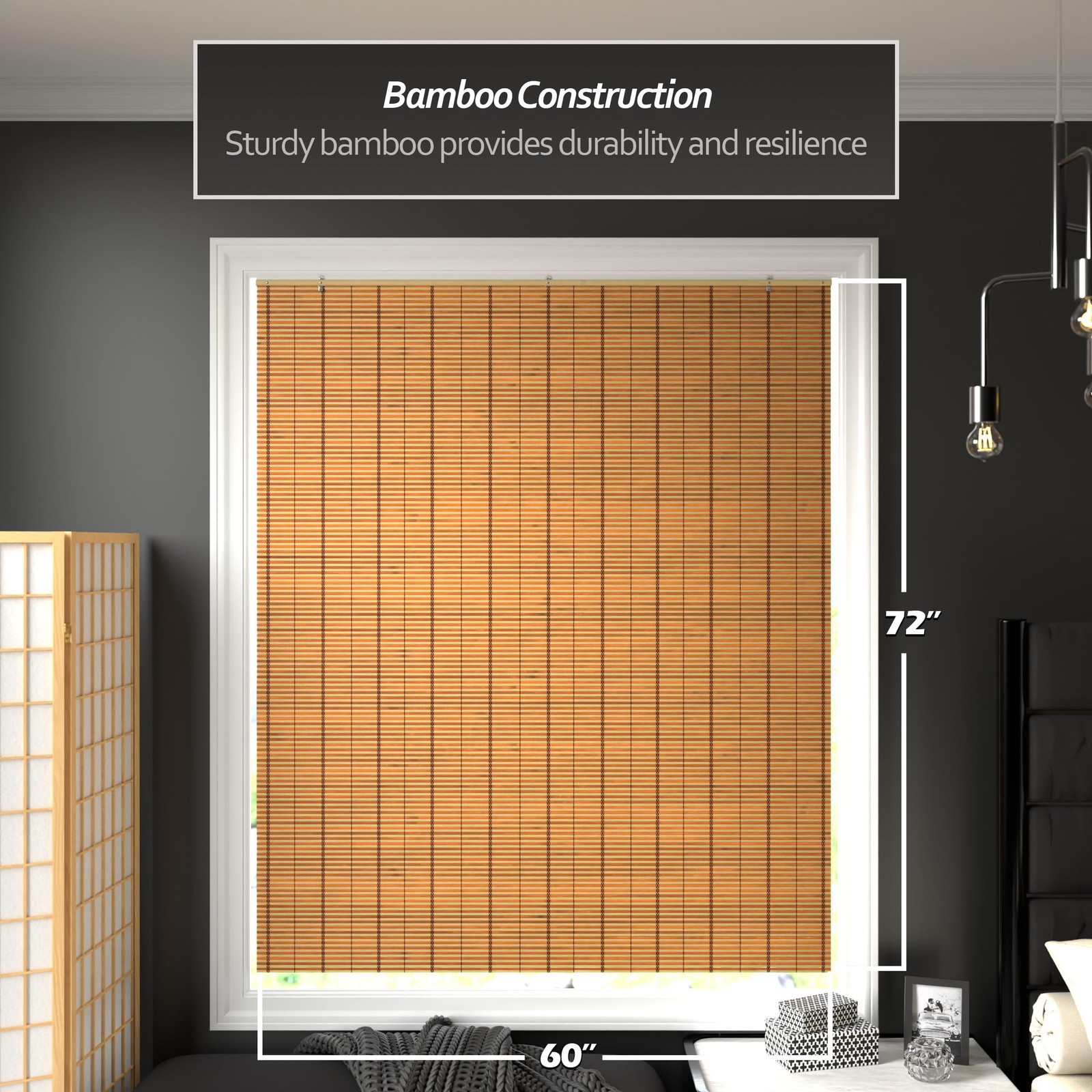 Red Lantern Burnt Bamboo Cordless Window Shade – Two-Tone Honey 60 Wide