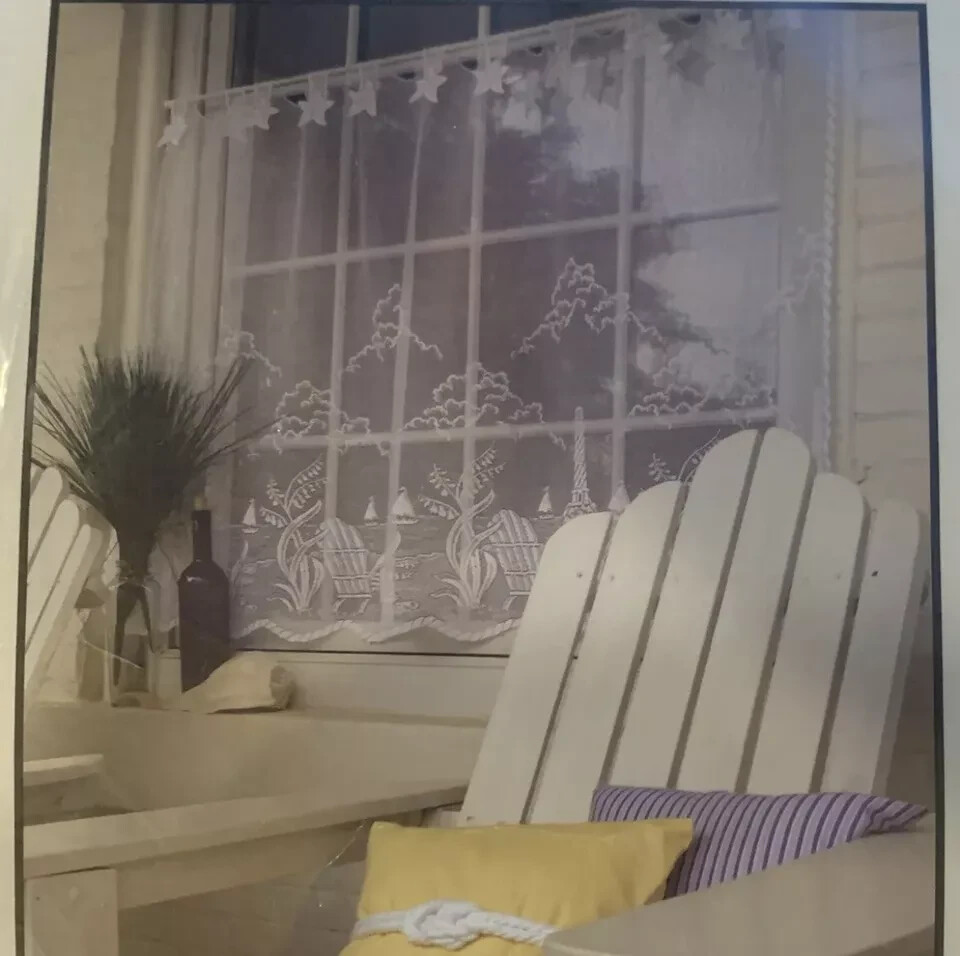 NEW Heritage Lace Coastal Beach Lighthouse Starfish Tier Curtain White NIP 30″L