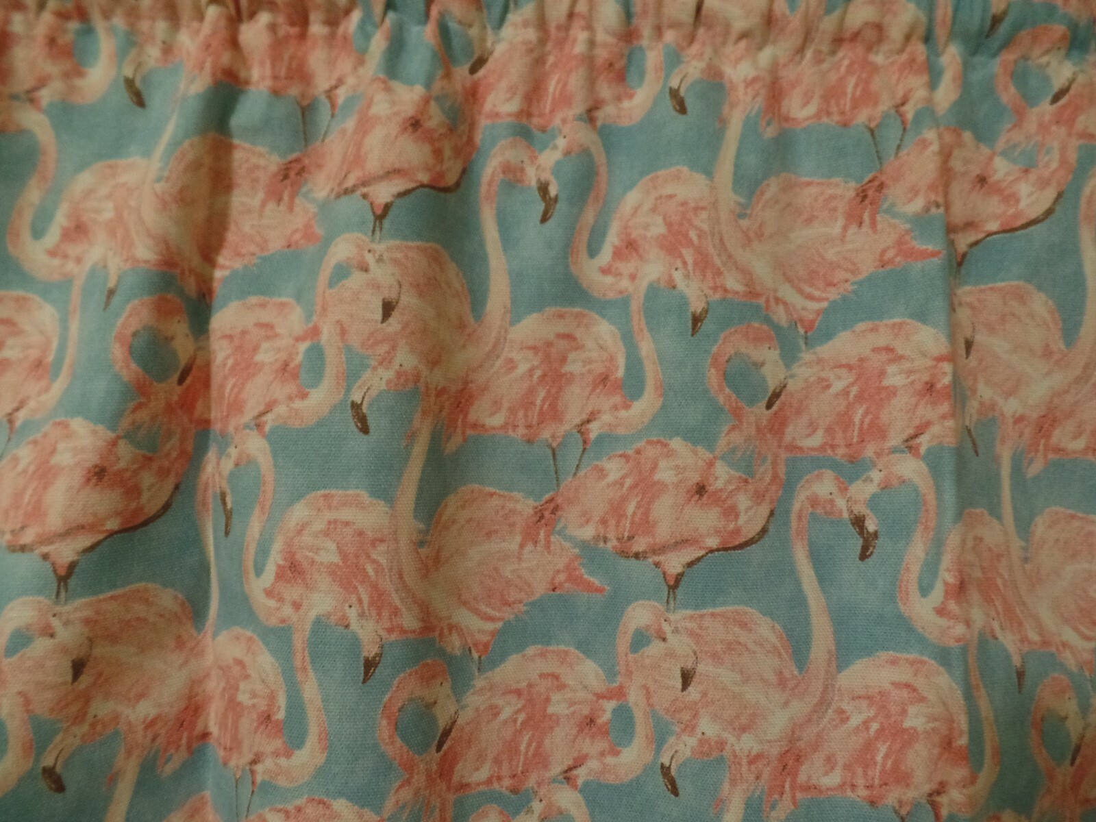 Pink Flamingos, Sky Blue, Home Decor Fabric, Handmade Door, Bedroom VALANCES