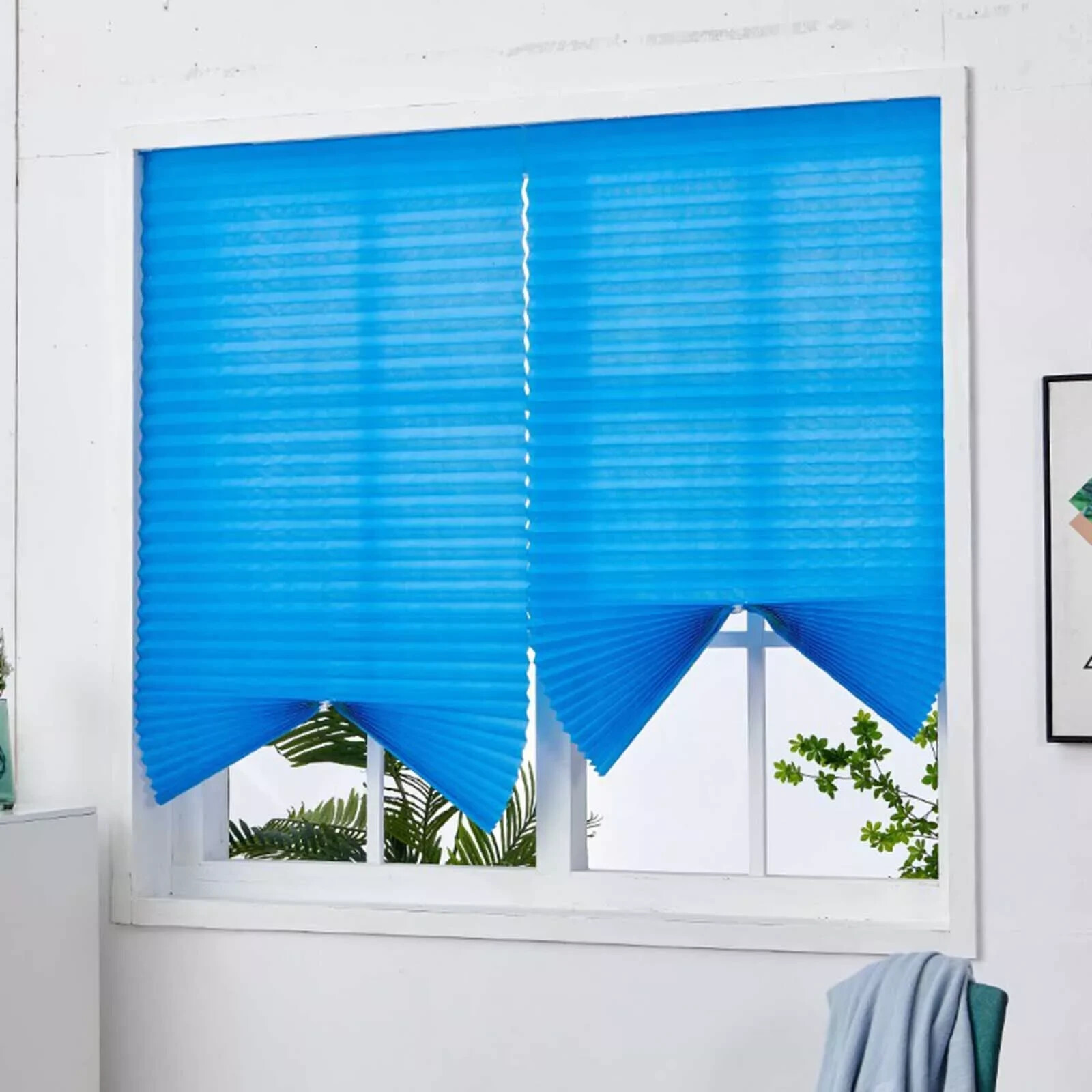 Pleated Fabric Shades, Temporary Window Blinds, No Drilling Self Adhesive Blind*
