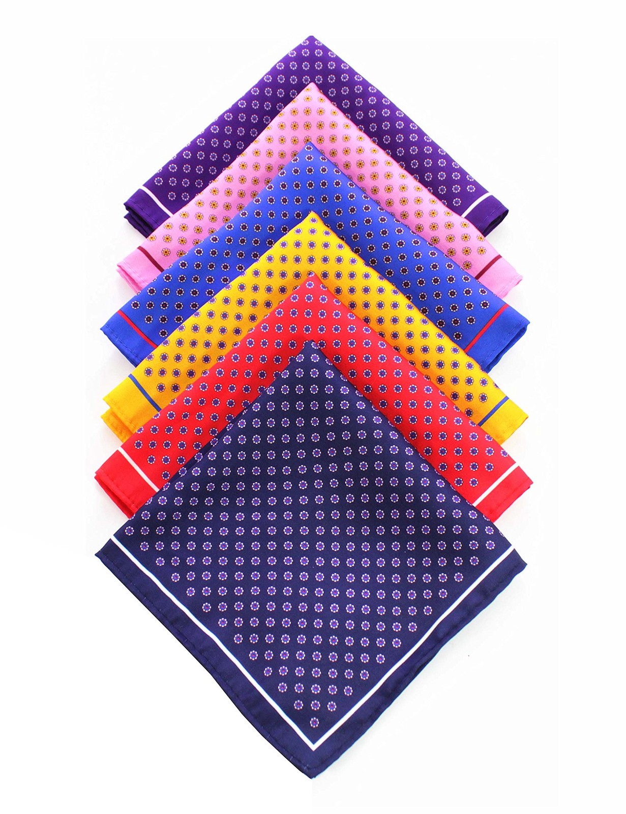JEMYGINS 6PCS Red Yellow Pink Blue Silk Pocket Squares 6 Count (Pack of 1), 1