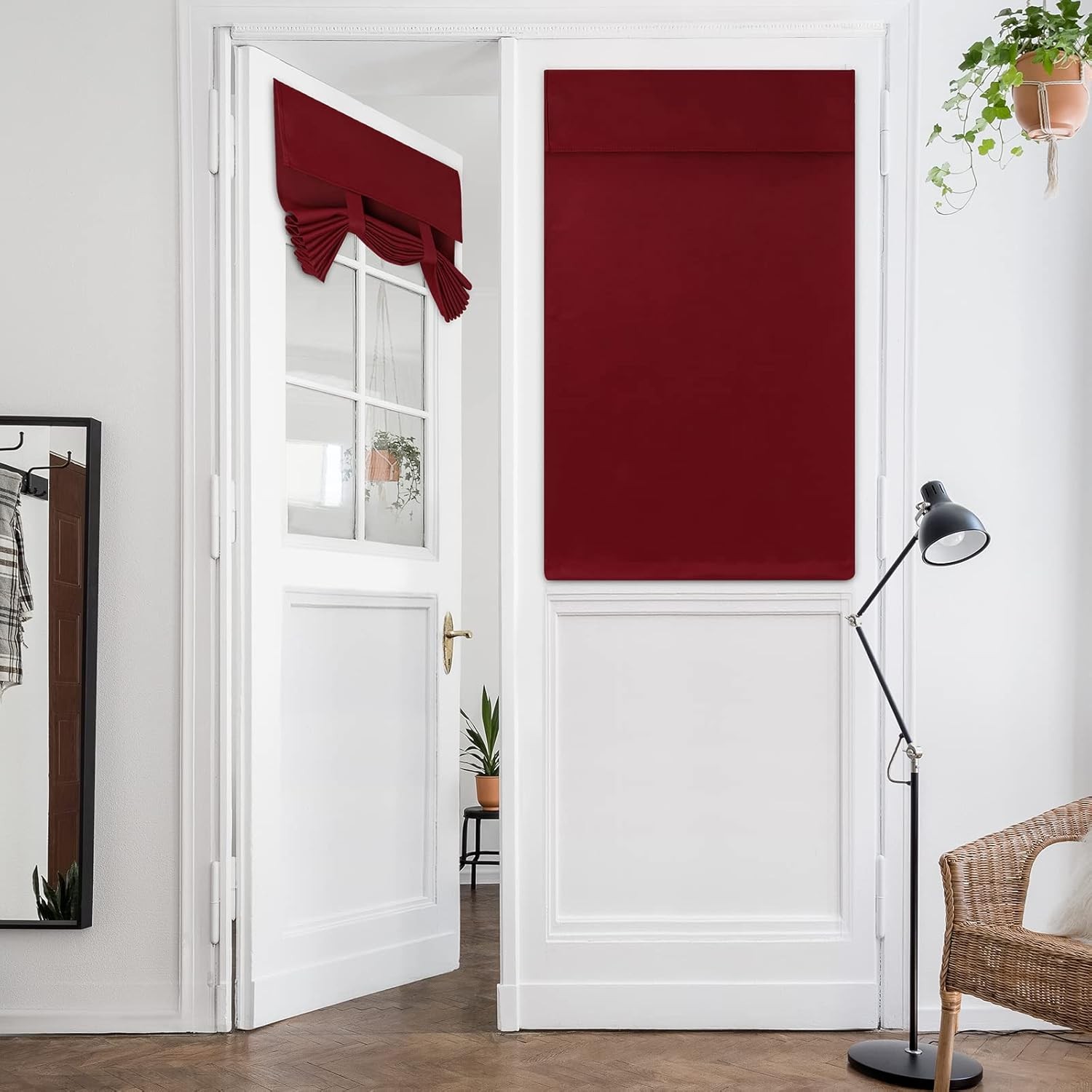 HOMEIDEAS Burgundy French Blackout Door Curtains, 26 X 40 Inch Room Darkening Cu