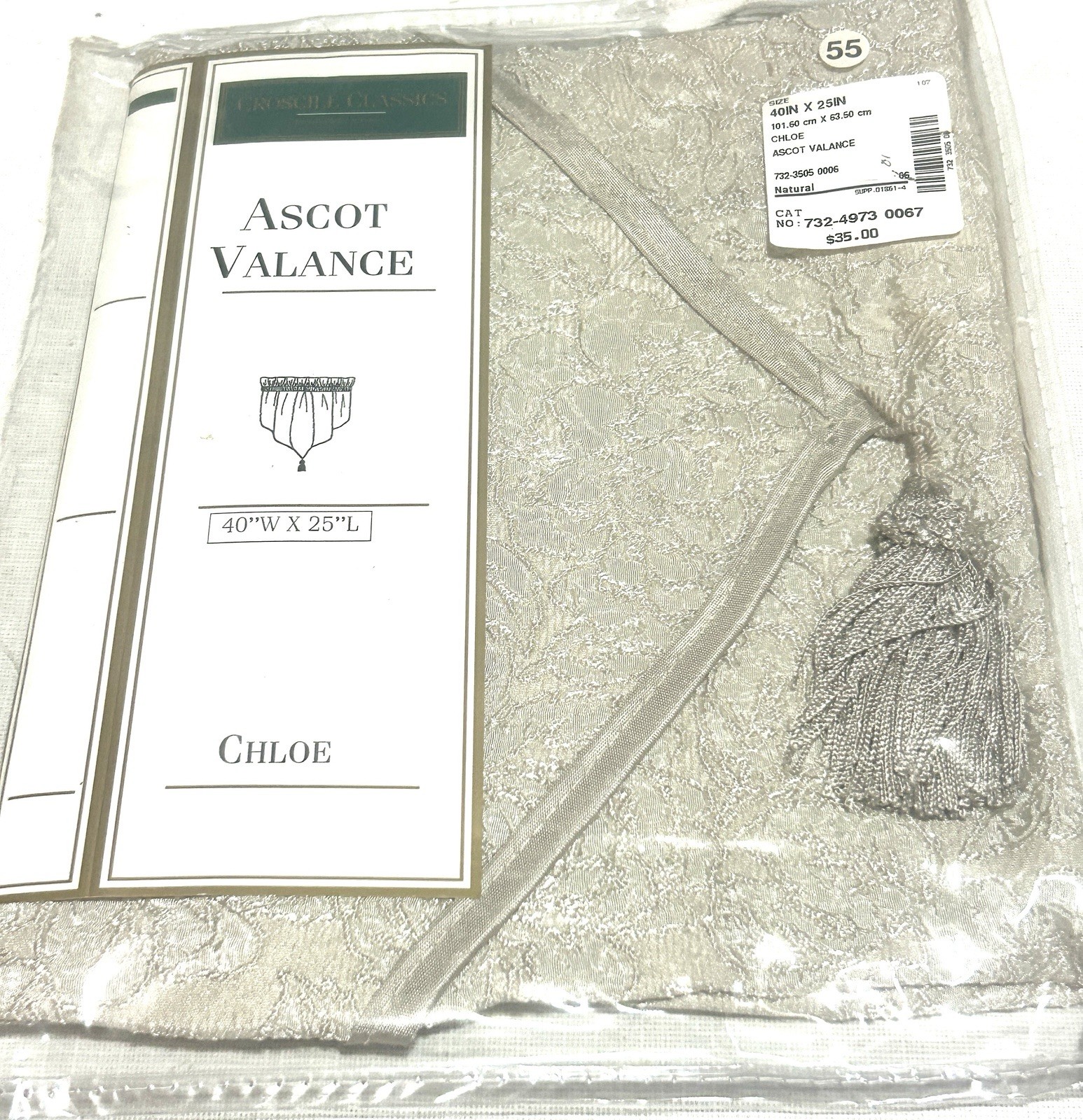 Croscill Classics Chloe Ascot Valance Linen 40” x 25” Tassel Window Treatment B1