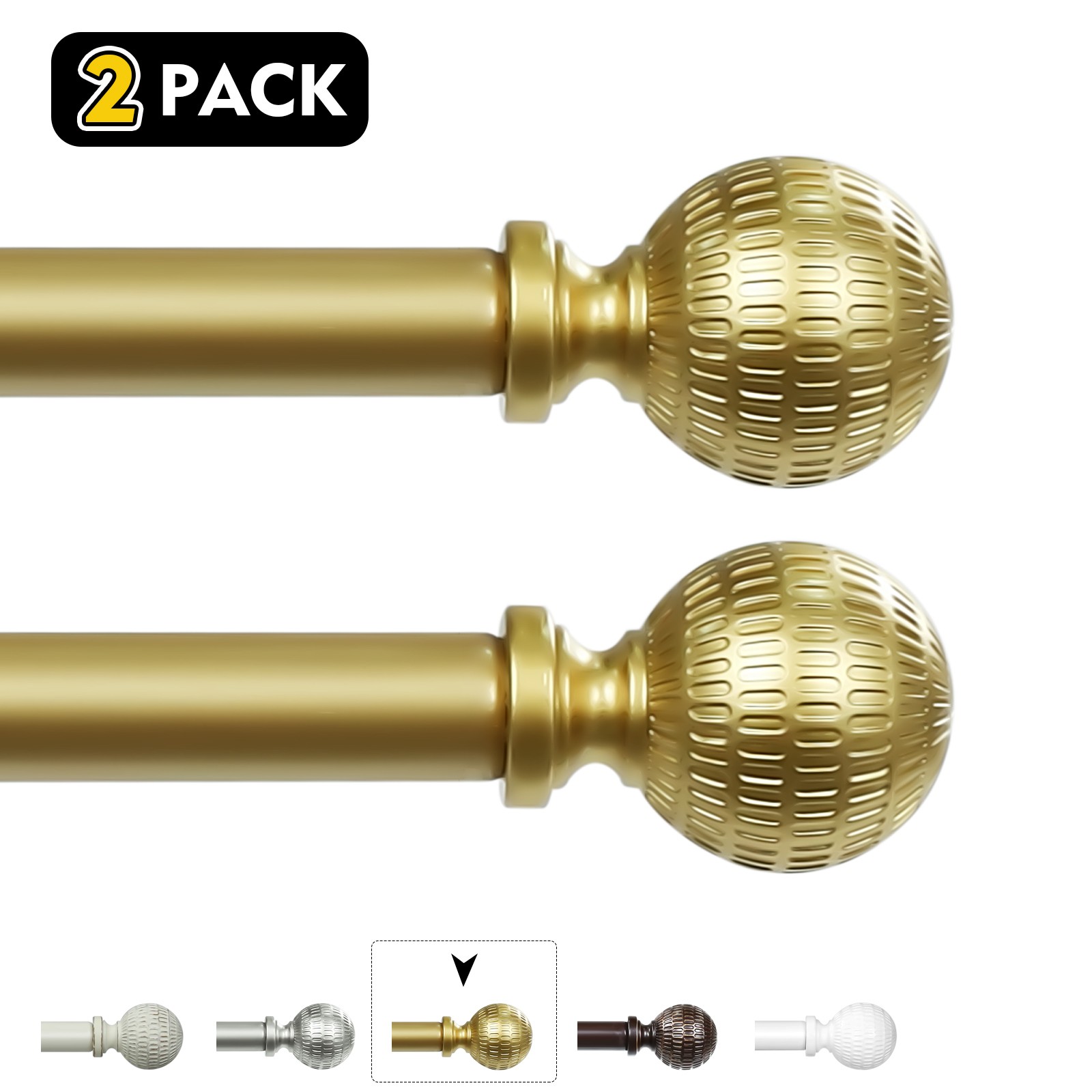 1-2Pack 5/8″ Single Telescoping Curtain Rod W/ Reticulated Ball Finial, 28″-120″