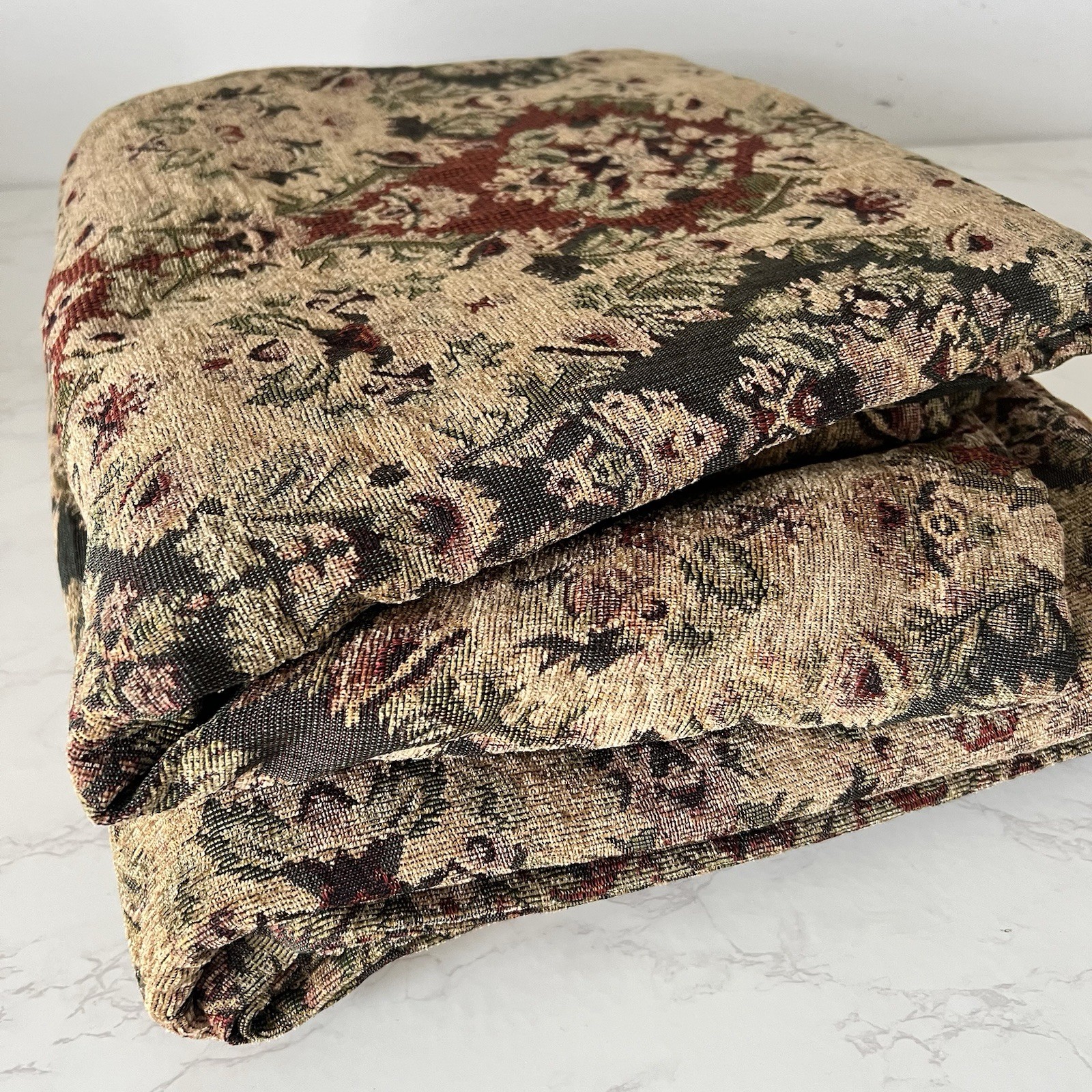 HEMPSTEAD 95″L Drapery Panels Tapestry Green Beige Burgundy tan Floral 2 pc new