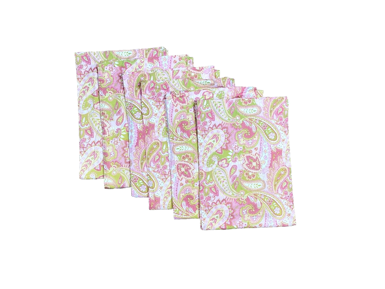 Set of 6 Handmade Curtains Pink Green Paisley Slim Width Panel Drapes Canvas