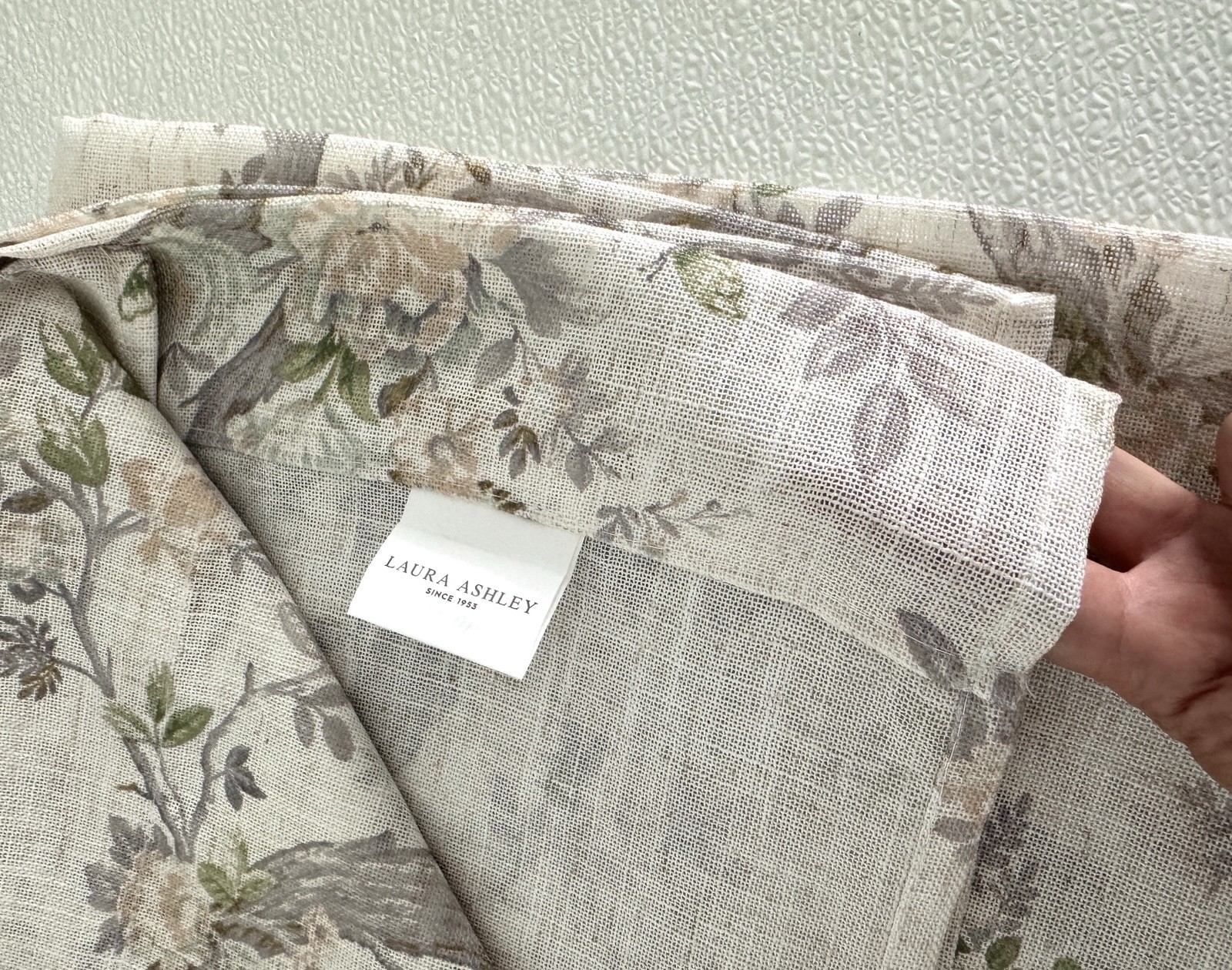 Laura Ashley Window Curtains 2 Panels 38 x 96″ Linen Khaki Gray Cream Pole Top