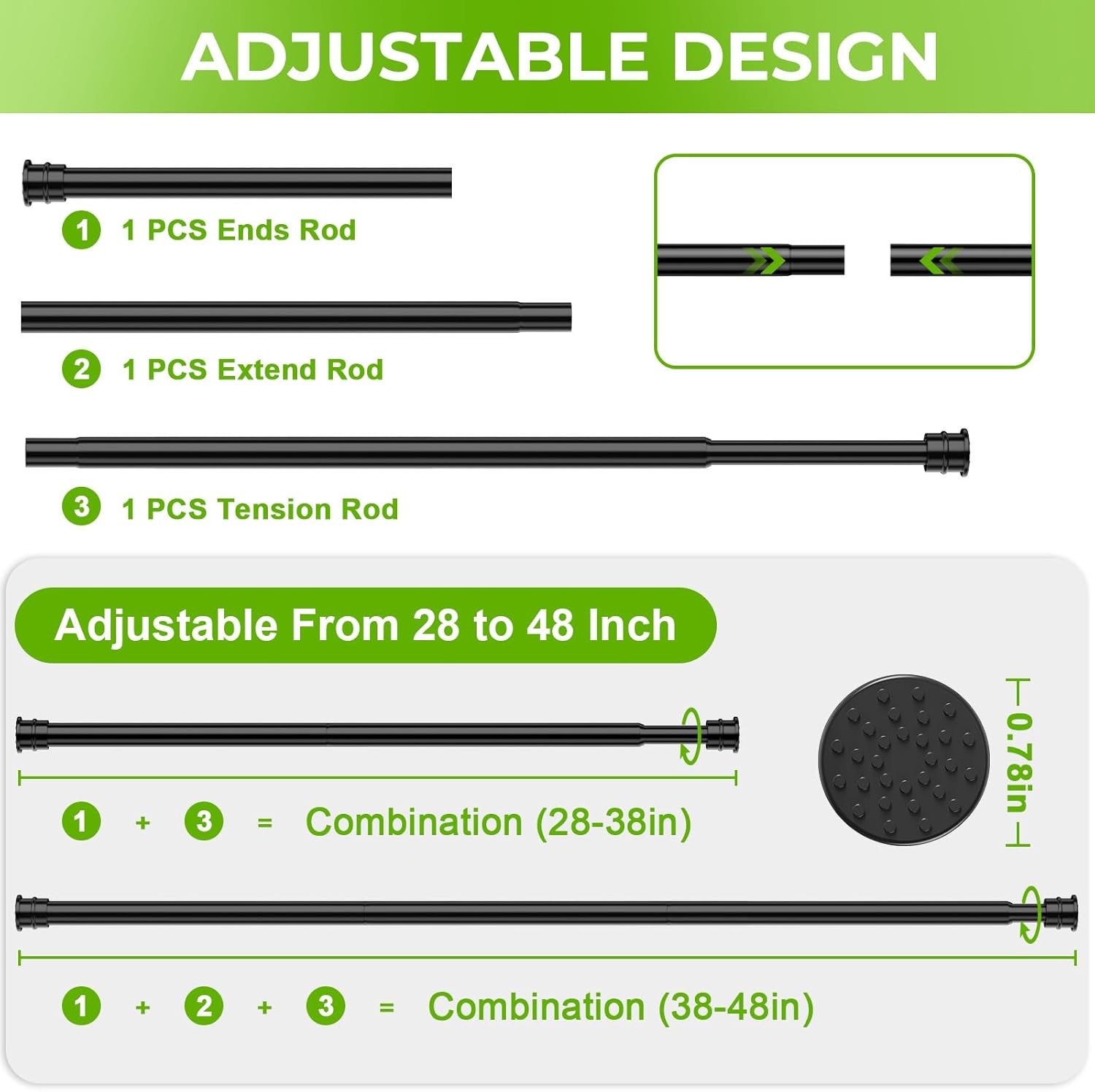 Spring Tension Rods 28-48 Inches No Drill Tension Curtain Rods Black Spring
