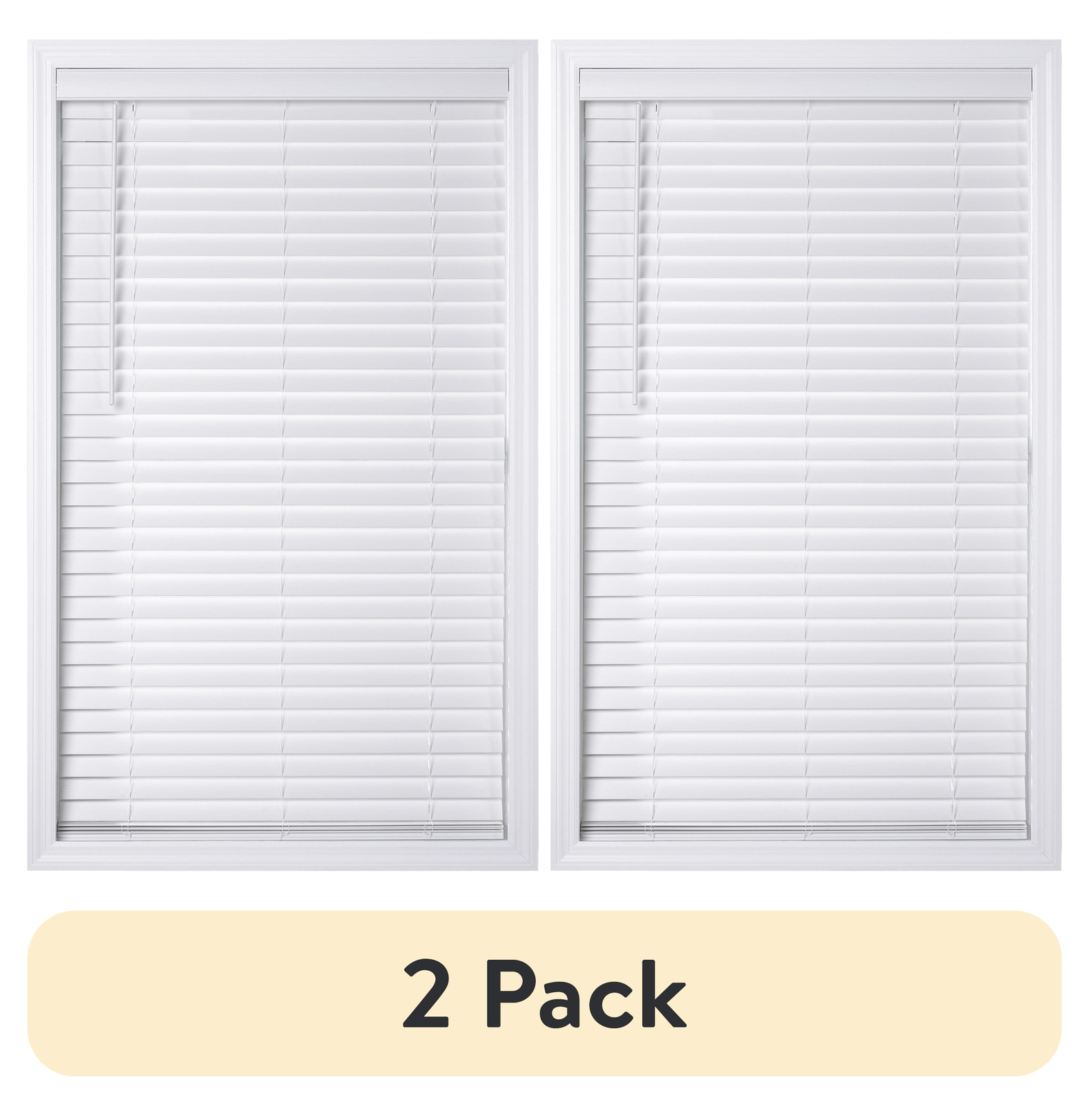 (2 pack) 2″ Cordless Faux Wood Horizontal Blinds, White, 30″ W x 48″ L