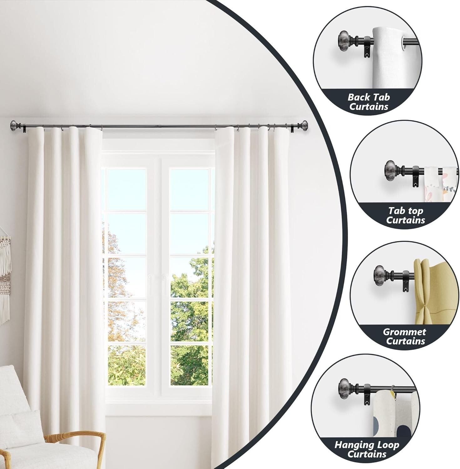 Black Curtain Rods for Windows 28 to 48 Inches, Adjustable Heavy Duty Rods.