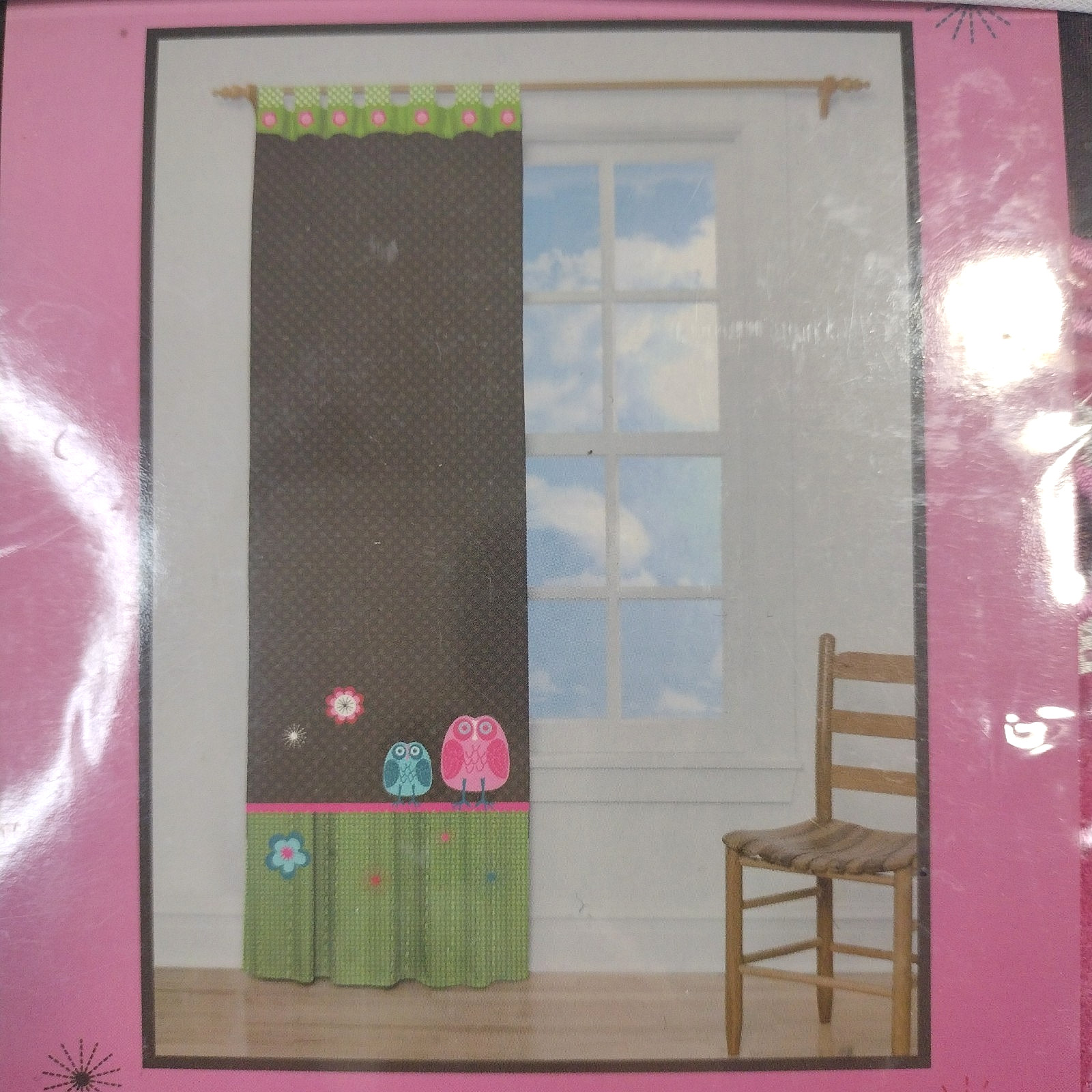 Window Panel 40″x86″ Owls Tab Top Flowers Brown Green Pink Curtain Girls Room