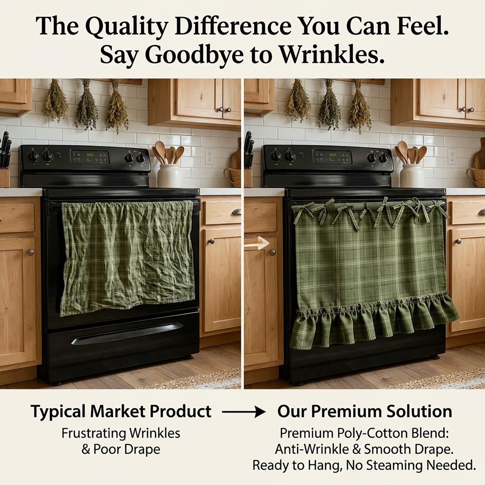 Handmade Farmhouse Oven Skirt Curtain for Kitchen Decor, 30 x 21.5 Inch Polye…
