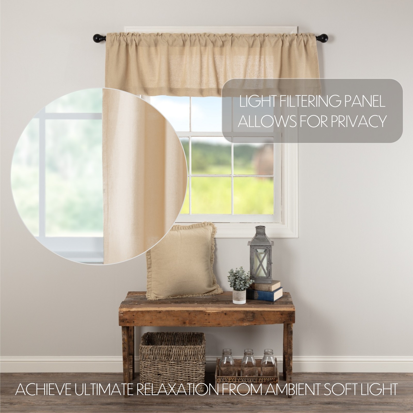 Burlap Vintage Vintage Tan Set (1 Valance 16×72 ; 2 Tier 24×36) VHC Brands