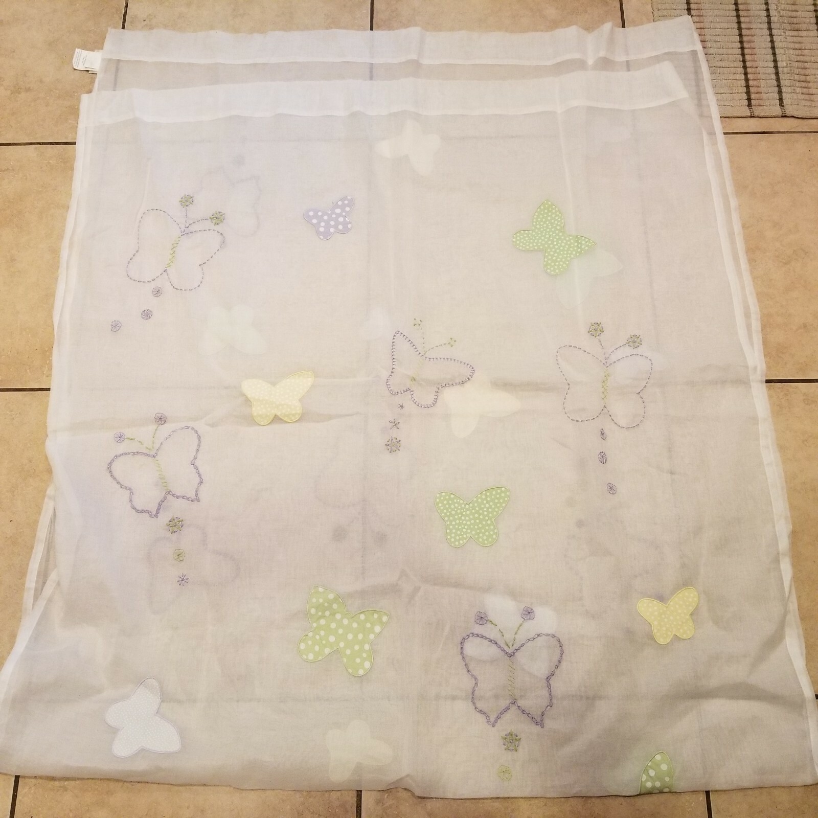 Pottery Barn Kids “Purple/Green Butterflies” Sheer Drapery Panel 44″ X 96″