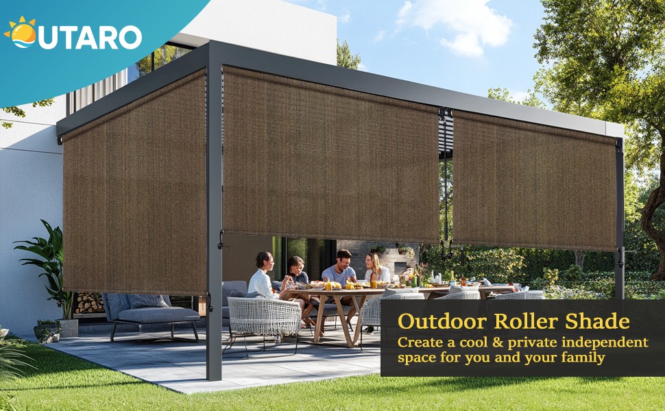 10′ W x 8′ H Outdoor Roller Shades, Cordless Patio Roll Up Outdoor Blinds with 2