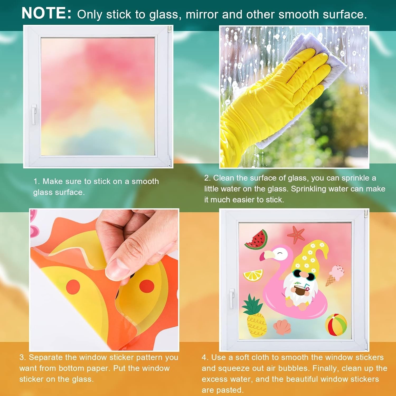 9 Sheets Summer Window Clings Cartoon Gnome Ice Lolly Prints Double-Sided Win…
