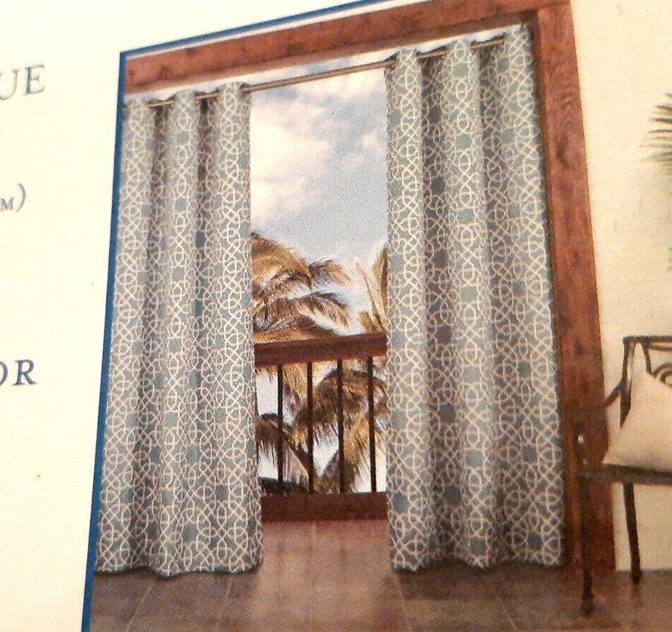 PR 44×96 Ellery MOROCCAN GEO INDOOR OUTDOOR CURTAIN PANELS TEAL BLUE