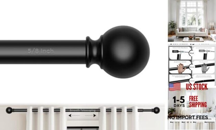 Curtain Rod for Windows 18-45 Inch, Black 5/8 Inch Small Window Treatment