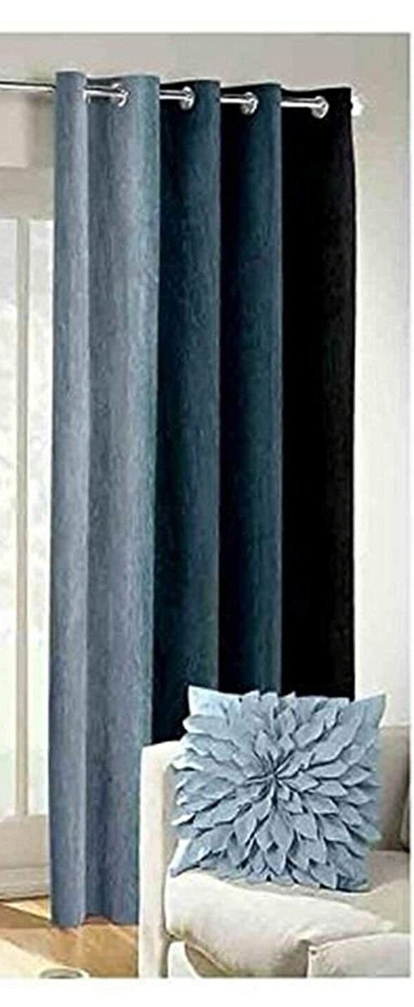 2 Piece Ombre Black Eyelet Ringtop Grommet Door Window Curtains Set 5 7 8 9 Feet