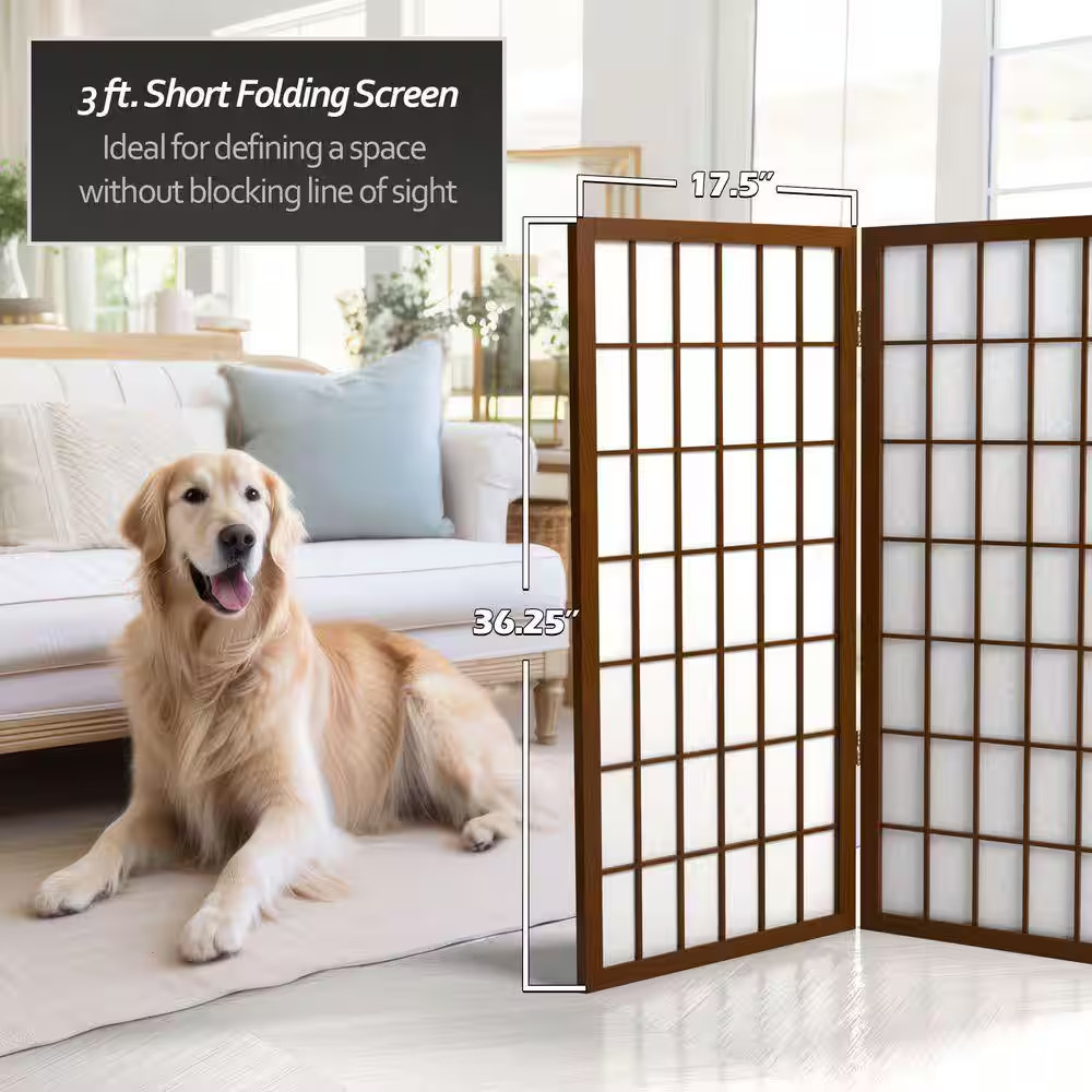 3 Ft. Short Window Pane Shoji Screen – Walnut – 3 Panels