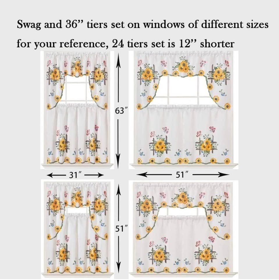 NEW 3pcs Kitchen Cafe Curtain Set Air Brushed by Hand Swag & 36″Tiers Grape
