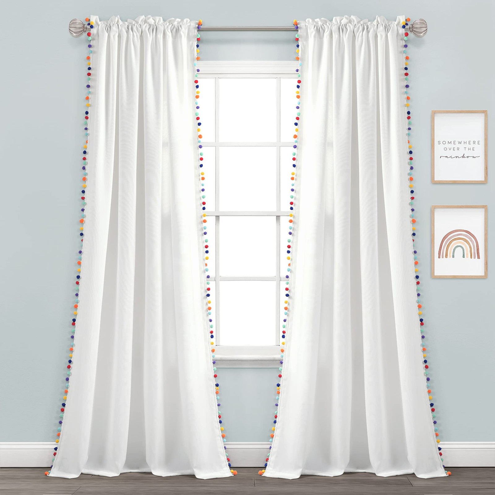 Lush Decor Pom Solid Color Vintage Chic Style Window Panel For Living Dining