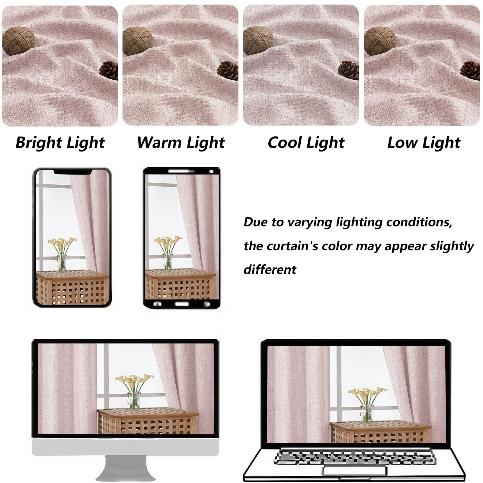 Blush Pink Curtains 54 Inch Length for Living Room, Light Filtering Textured …