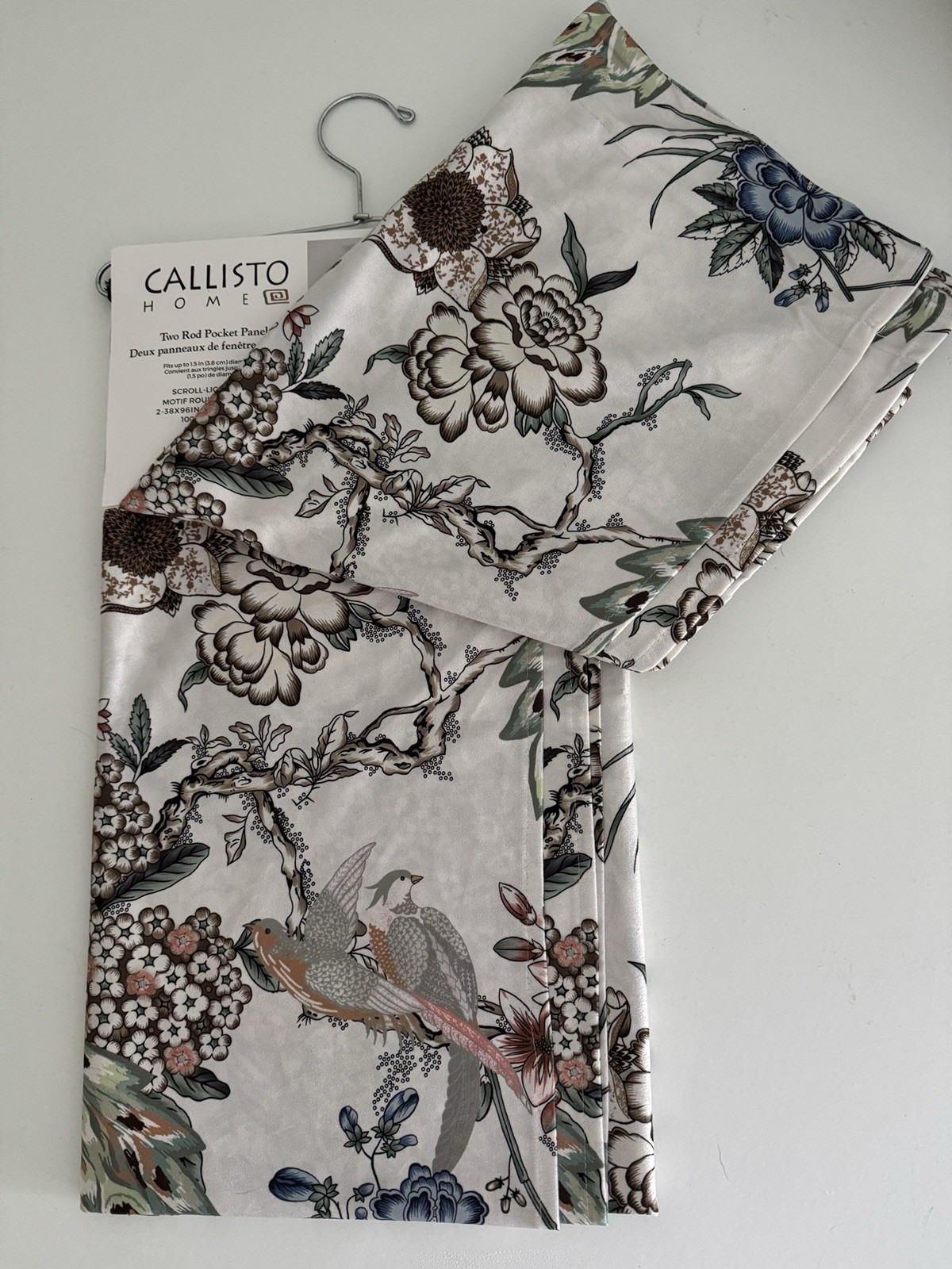 CALLISTO Window Curtains 2 Panels 38” X 96″ Peacock Birds Drapers Back Top Ivory