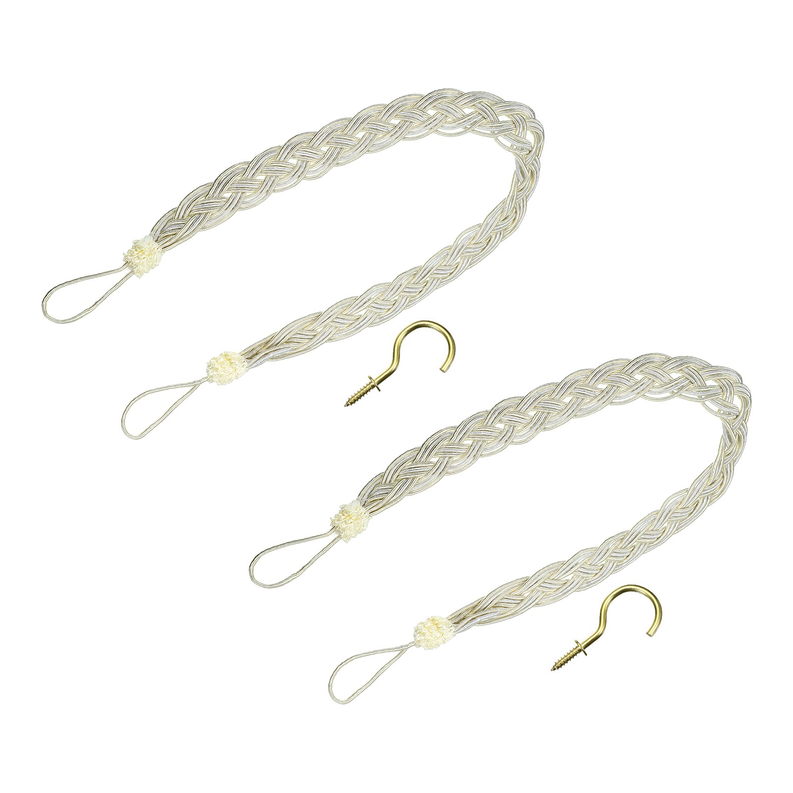 2Pcs 58cm/23″ Curtain Tiebacks Braided Drapery Holdback Holder Light Beige]