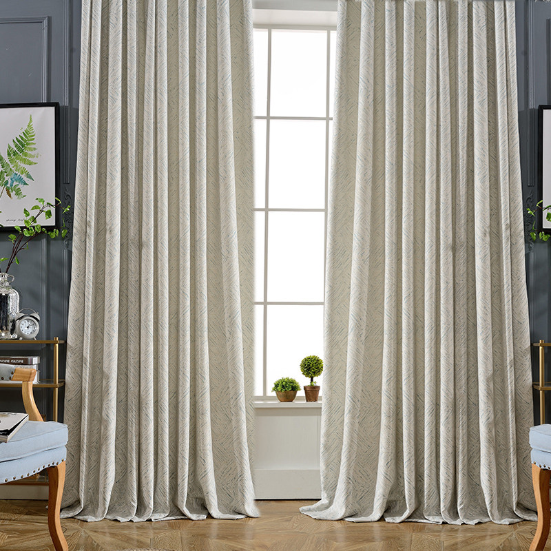 Nordic minimalist chenille thick shade white line cloth blackout curtain M141*
