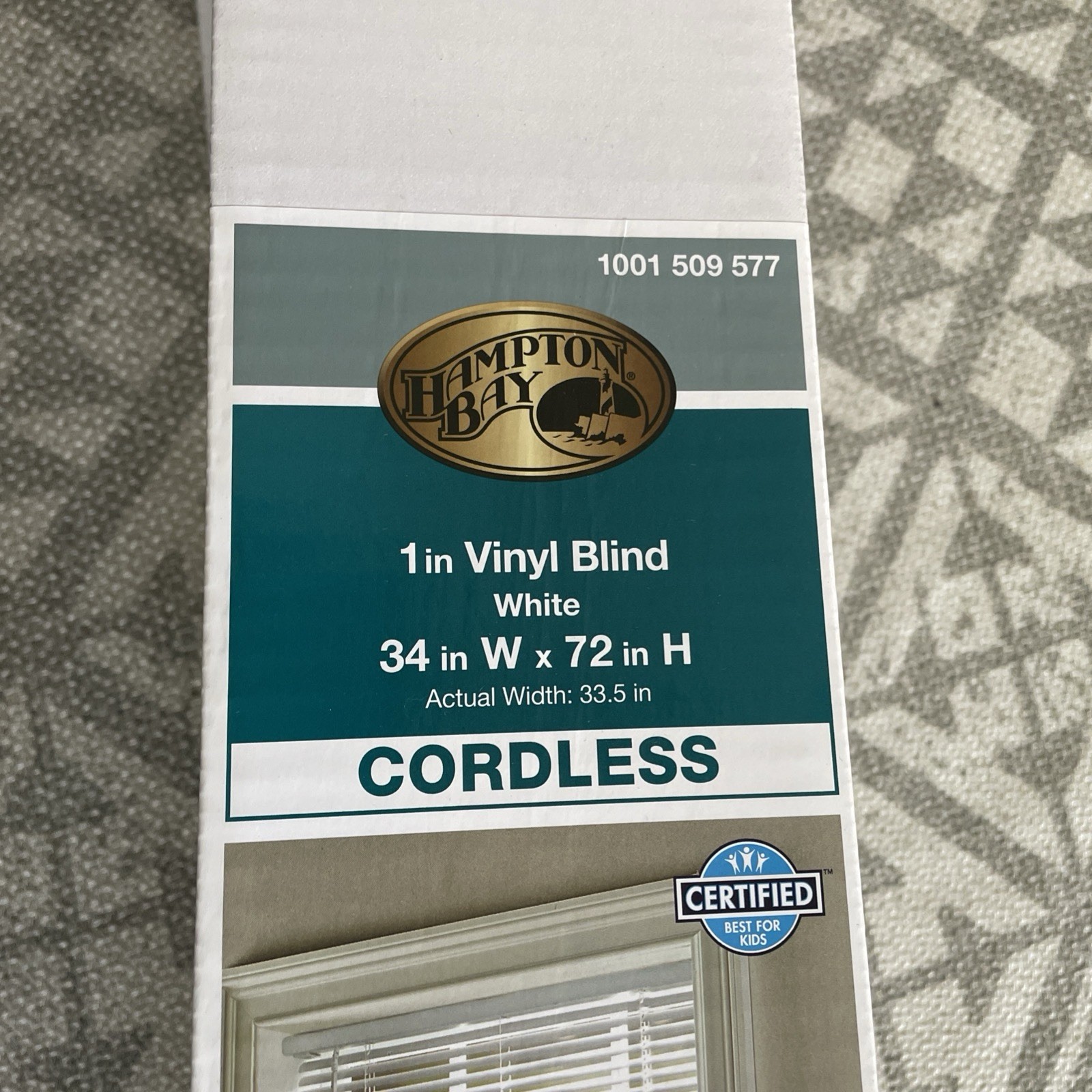 34″ X 72″ Hampton Bay White Cordless 1 in. Room Darkening Vinyl Blinds