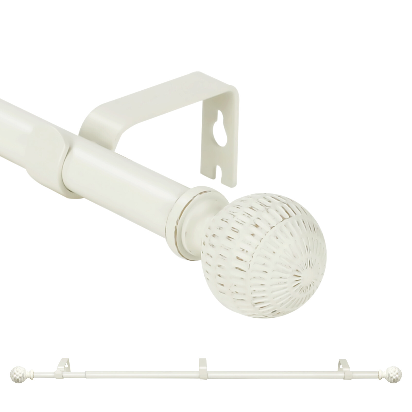 5/8″ Single Telescoping Curtain Rod with Reticulated Ball Finials, 28″-120″