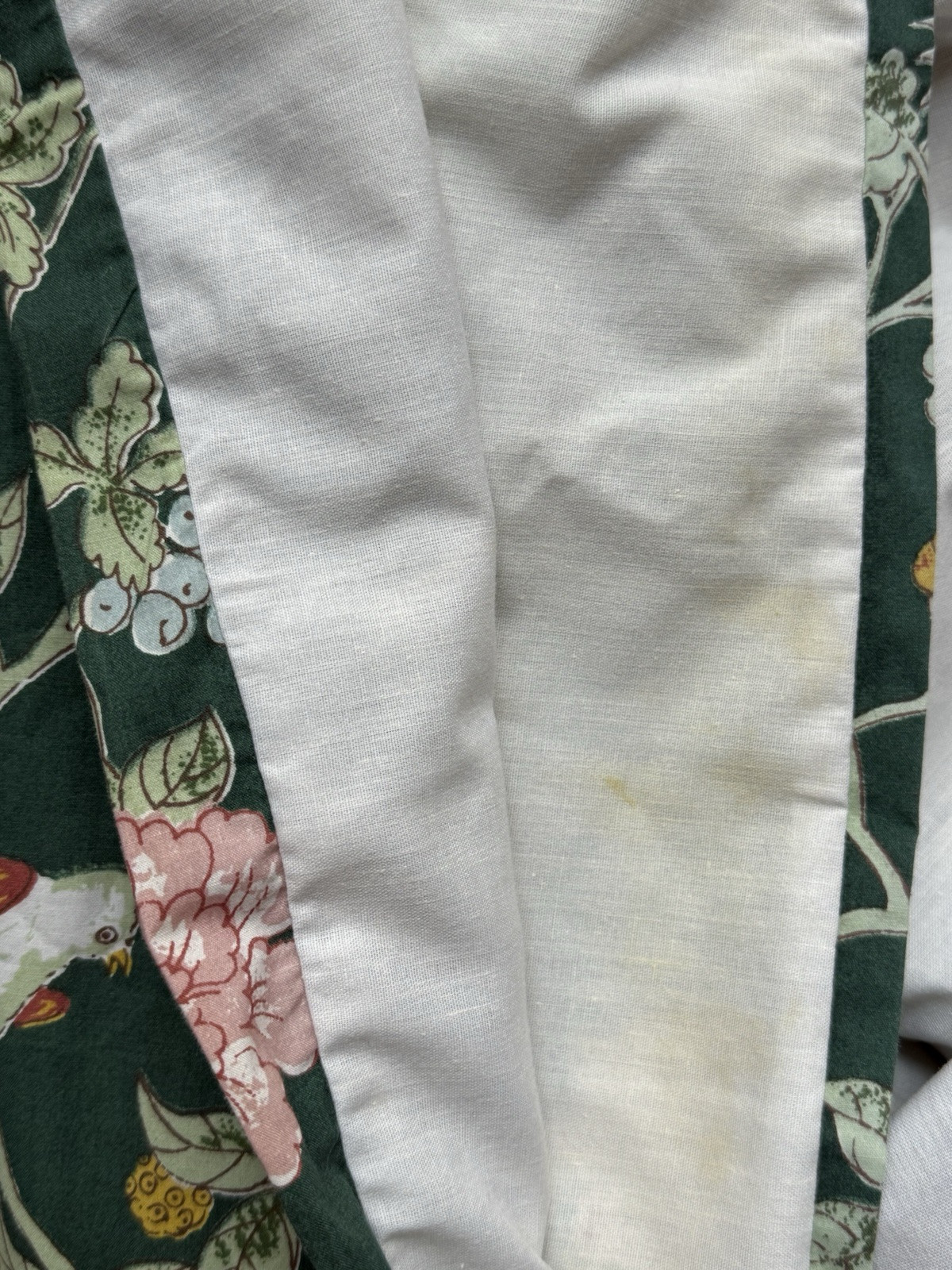 RARE! Vintage *GREEN Floral Flower BIRDS LINED CURTAIN PANEL 81x 63