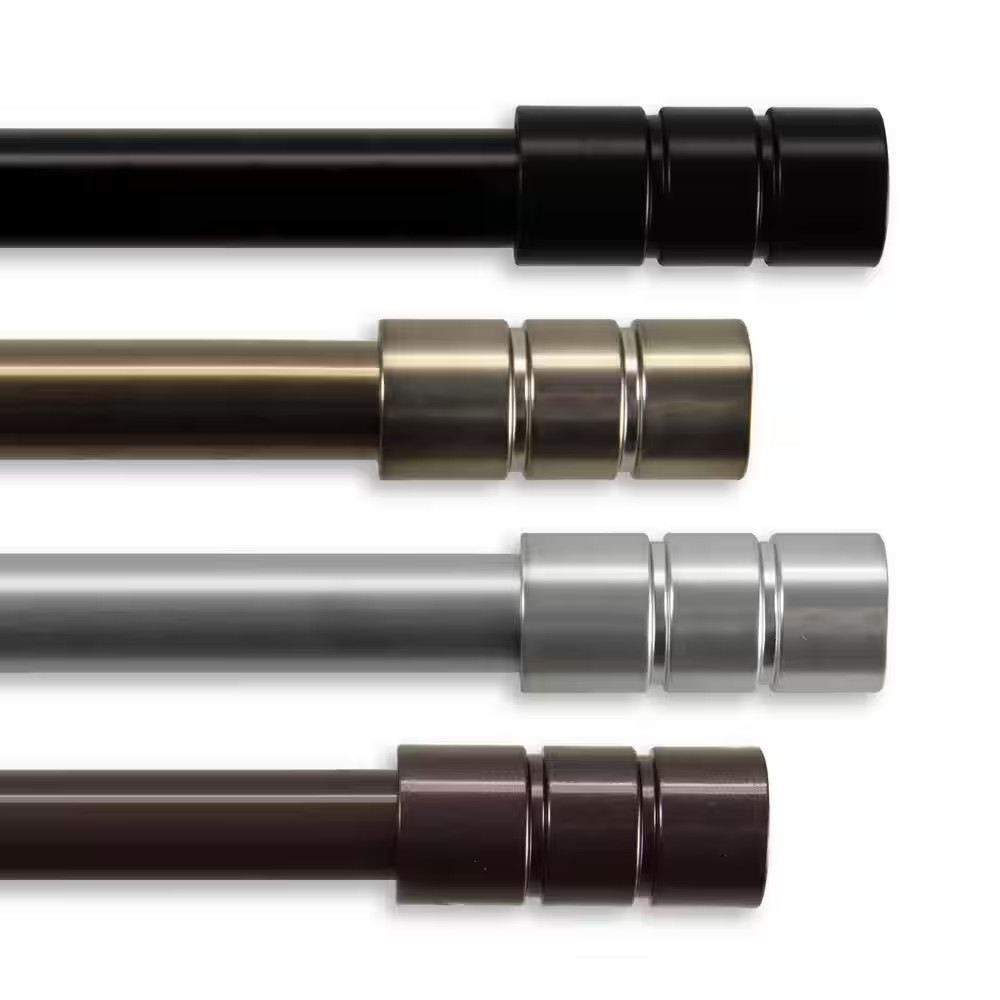 18 In. – 28 In. Antique Brass Telescoping Single Curtain Rod Kit with Theo Finia