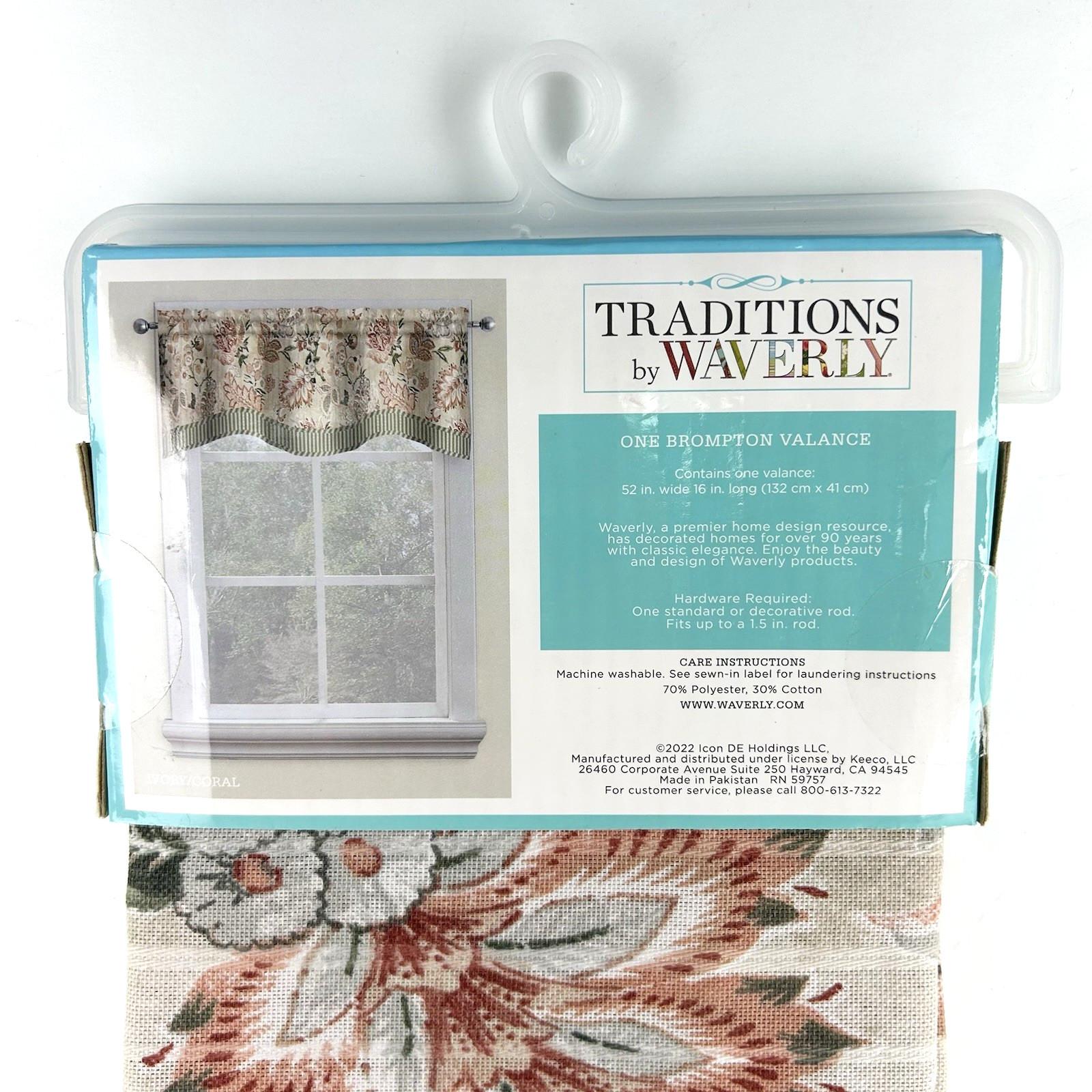 Waverly Traditions One Brompton Valance Peach Coral Sage Floral 52″ x 16″ NEW