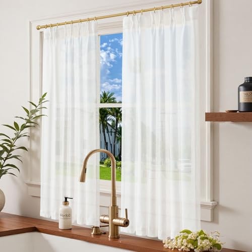 Pinch Pleated Linen Blend Curtains 38″W x 63″L (Pack of 2) Pinch Pleated White