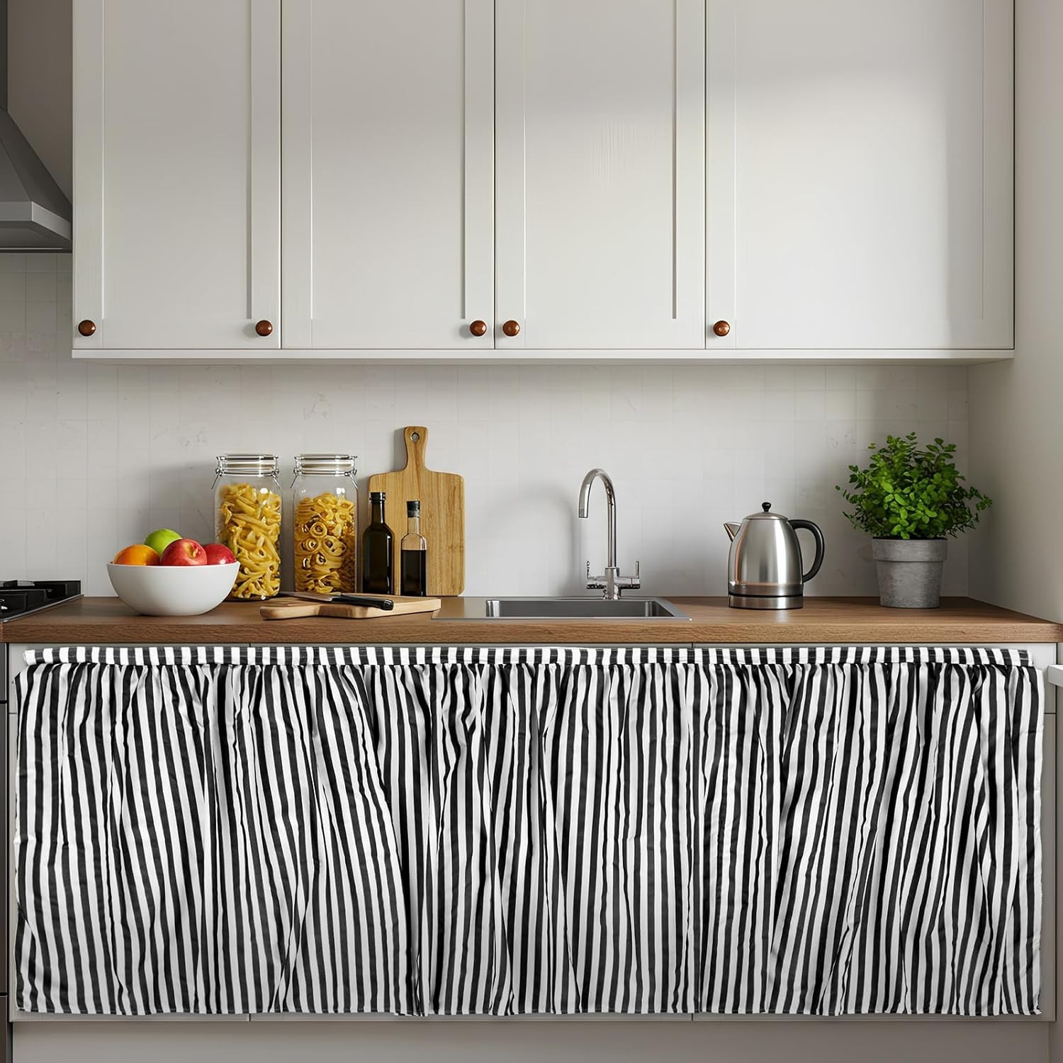 Contemporary Privacy Solution: 51×28 Striped Cabinet Curtains – Machine Washable