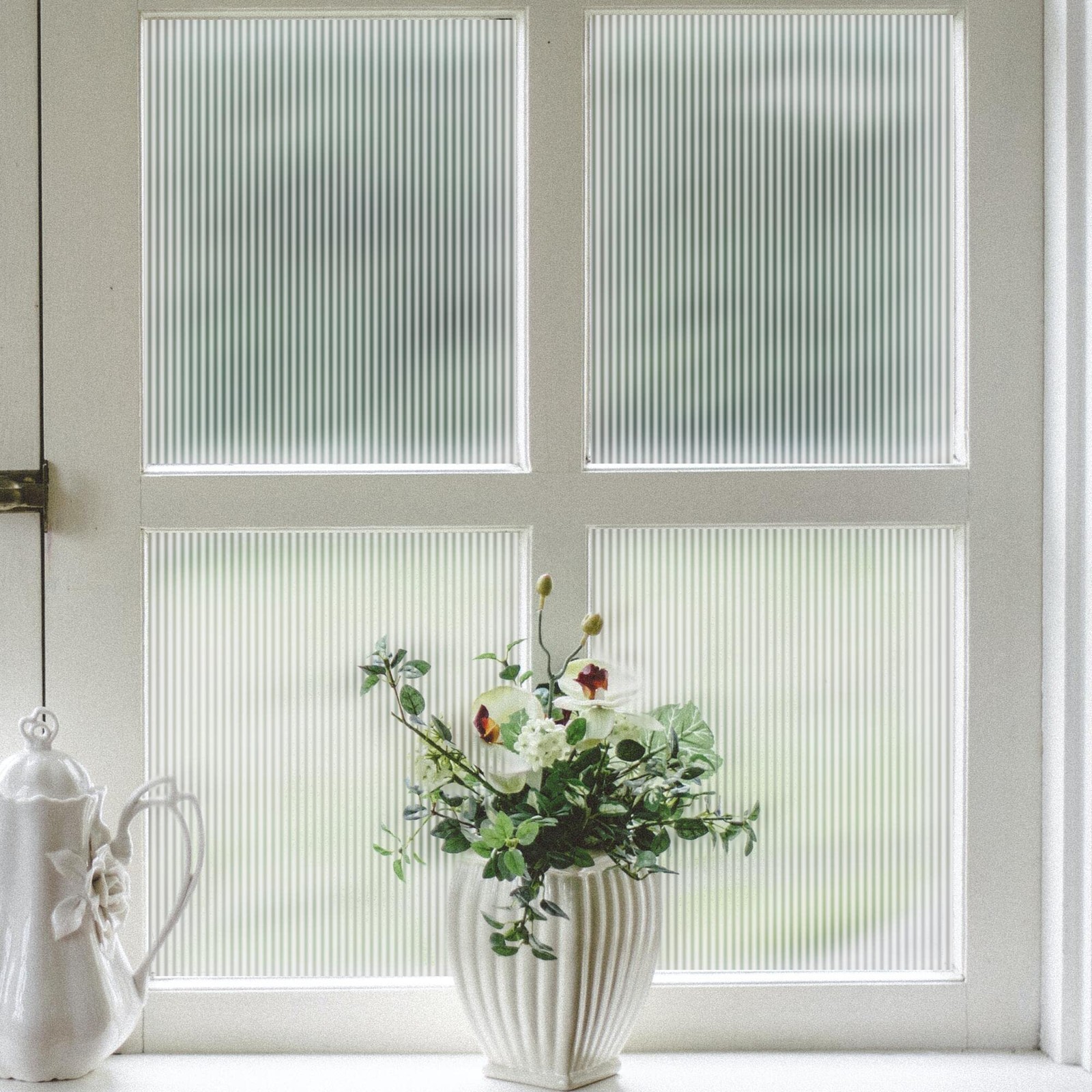 VELIMAX Reeded Glass Privacy Film, Frosted Window Vinyl, 3D Decorative Window