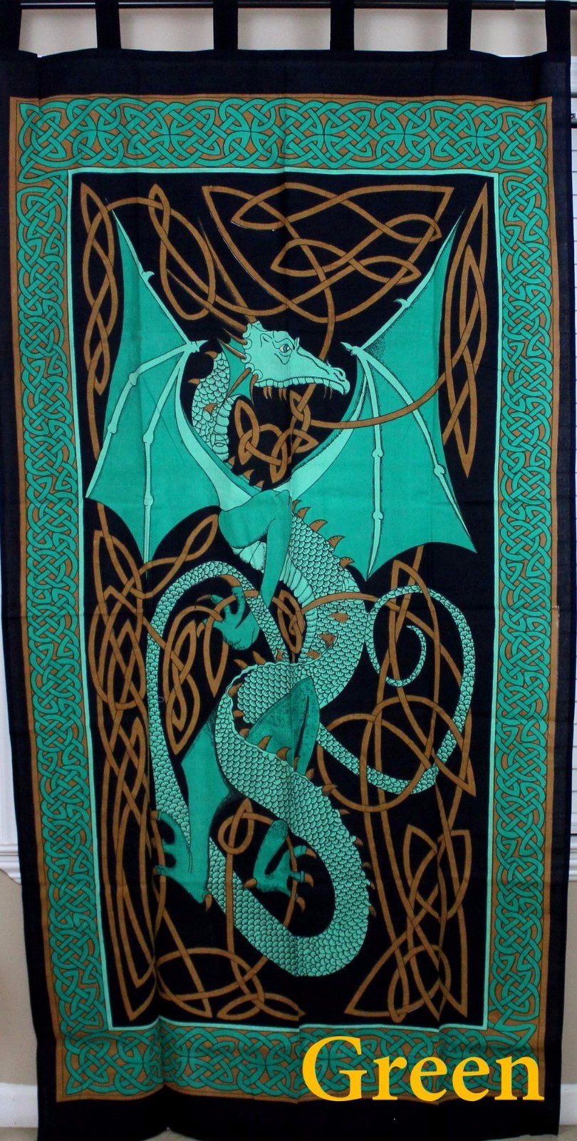 Celtic Dragon Curtain Cotton Drape Panel Green 44 x 88 inches